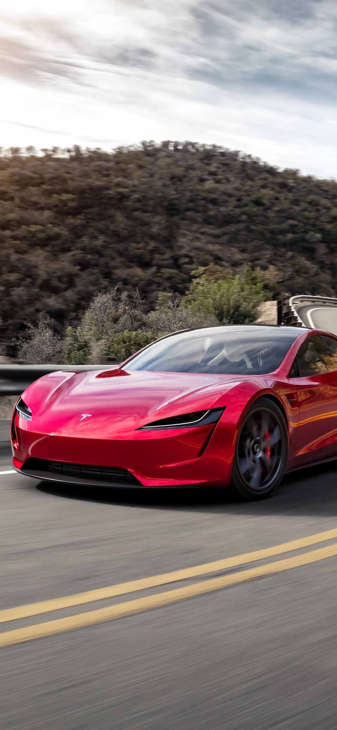 1125x2436 Red Tesla Roadster 2020 Wallpaper HD For Tech