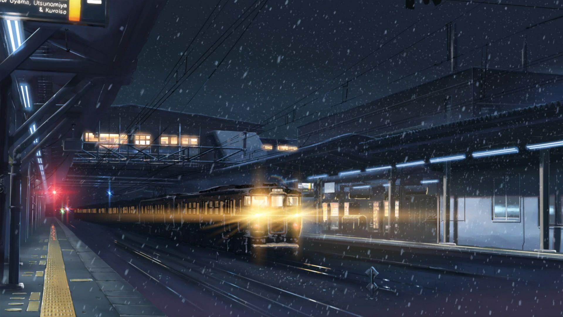 1920x1080 snow, trains, Makoto Shinkai, train stations, scenic, 5 Centimeters