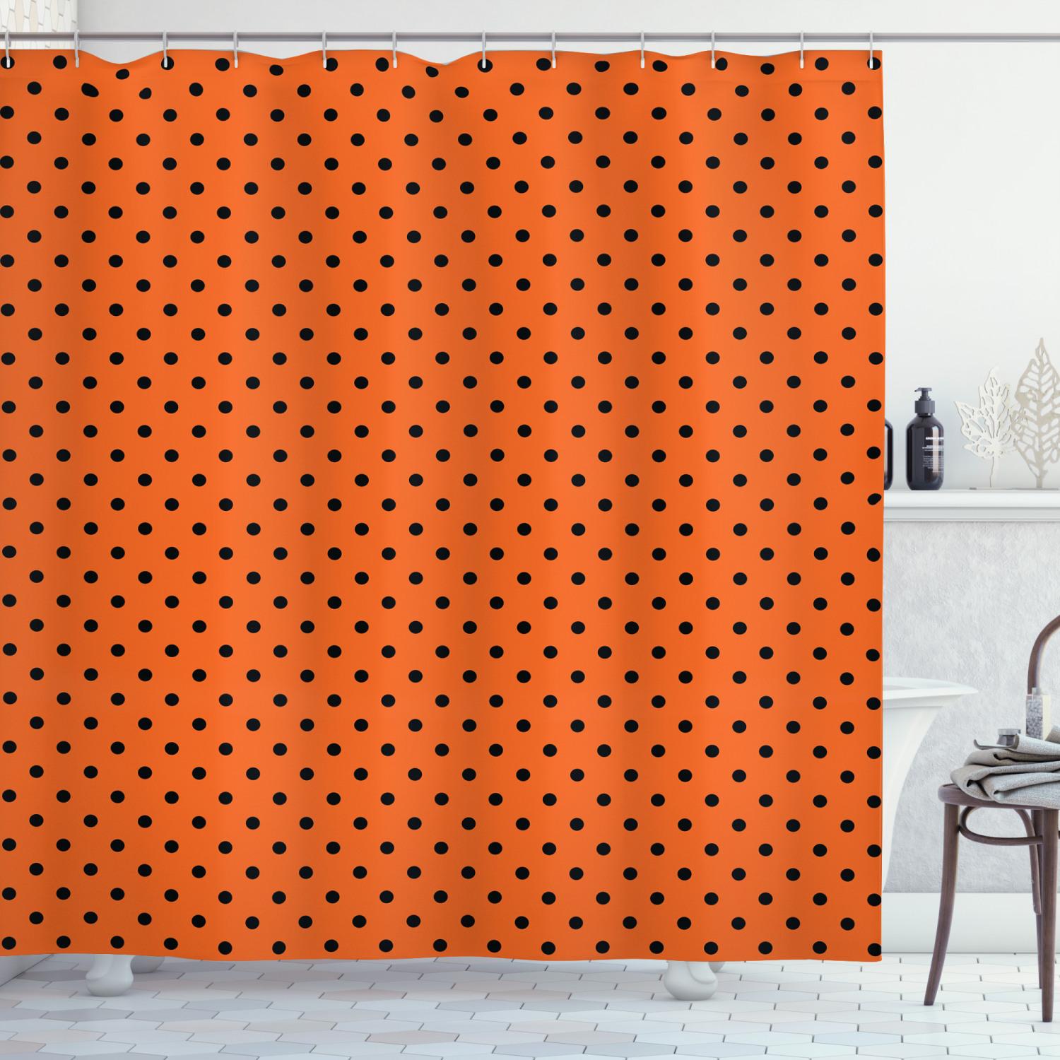1500x1500 Orange Shower Curtain Vintage Polka Dots Tile Print for Bathroom