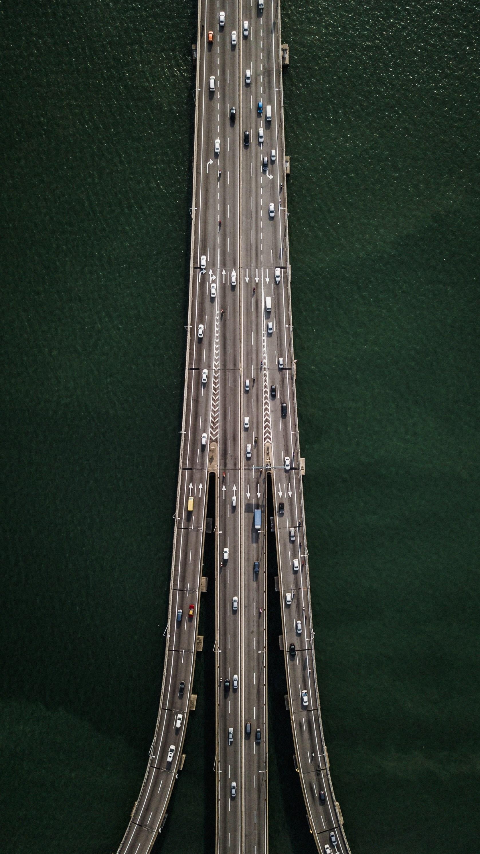 1677x2981 Wallpaper / busy morning traffic on the penang bridge 4k wallpaper
