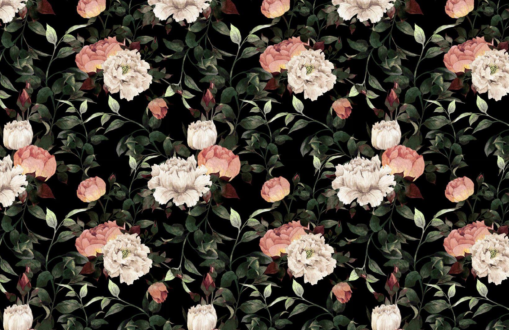 1640x1064 Dark Vintage Floral Plain. Vintage Floral Wallpaper, Black Floral Wallpaper, Floral Wallpaper
