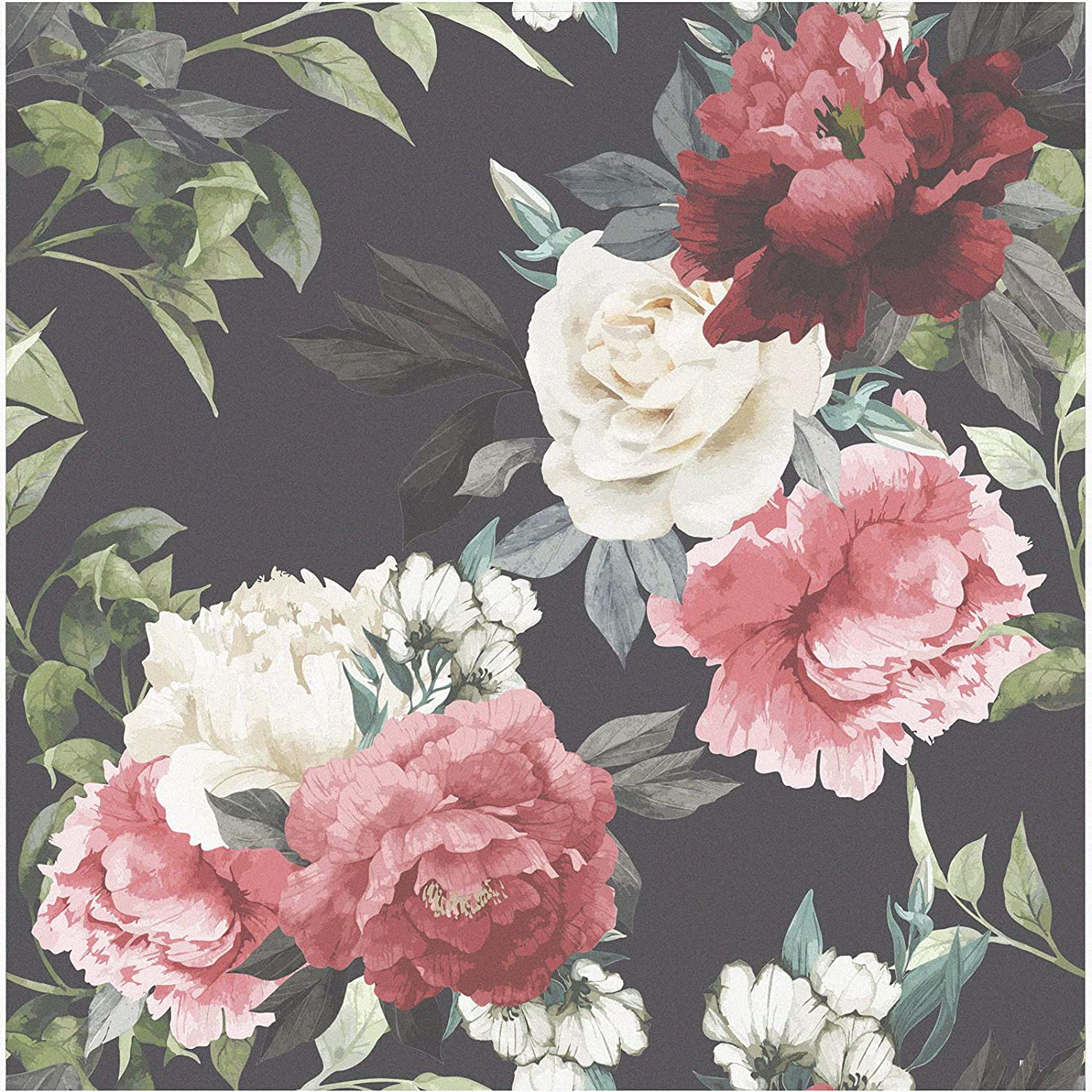 1500x1500 Buy UniGoos Multicolor Floral Peel And Stick Wallpaper Matte Black Gray Background Vintage Flower Contact Paper Vinyl Self Adhesive Vintage Wall Paper Roll For Countertop Cabinet DIY Decor 17.7 X 118 Online In