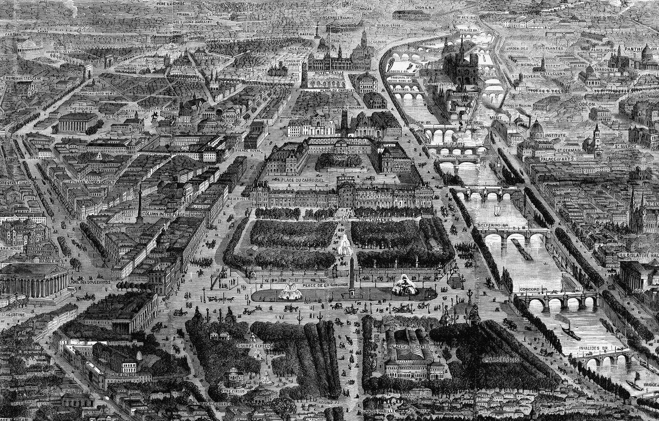 1332x850 Wallpaper river, Paris, building, architecture, bridges, black and white, attractions, The City of Paris in France image for desktop, section живопись