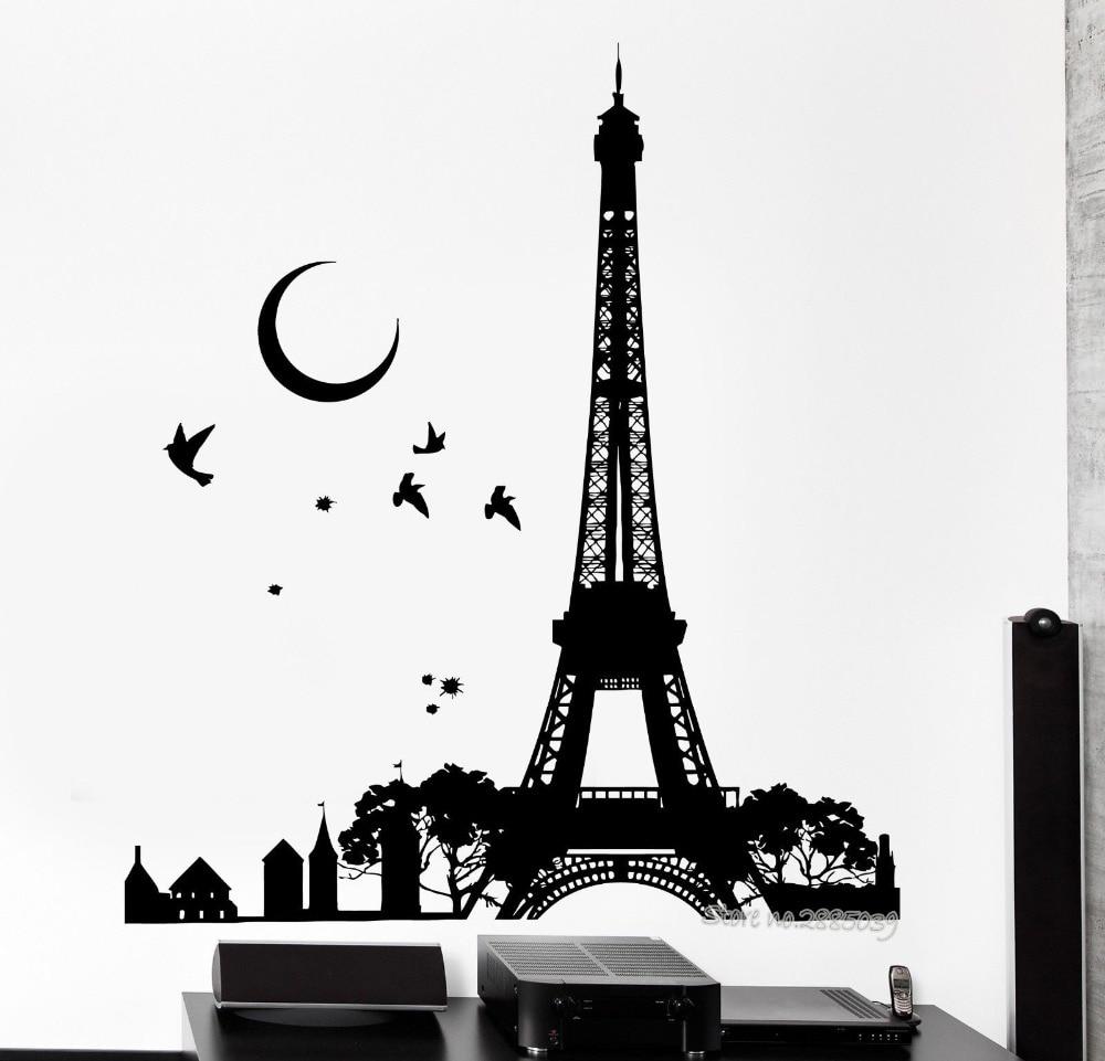 1000x961 Wall Decal Romantic Paris France Eiffel Tower Night Moon Birds Vinyl Wall Stickers Wallpaper Art Decor Mural Room Decals LA547. wall decals. sticker wallpaperdecoration murale