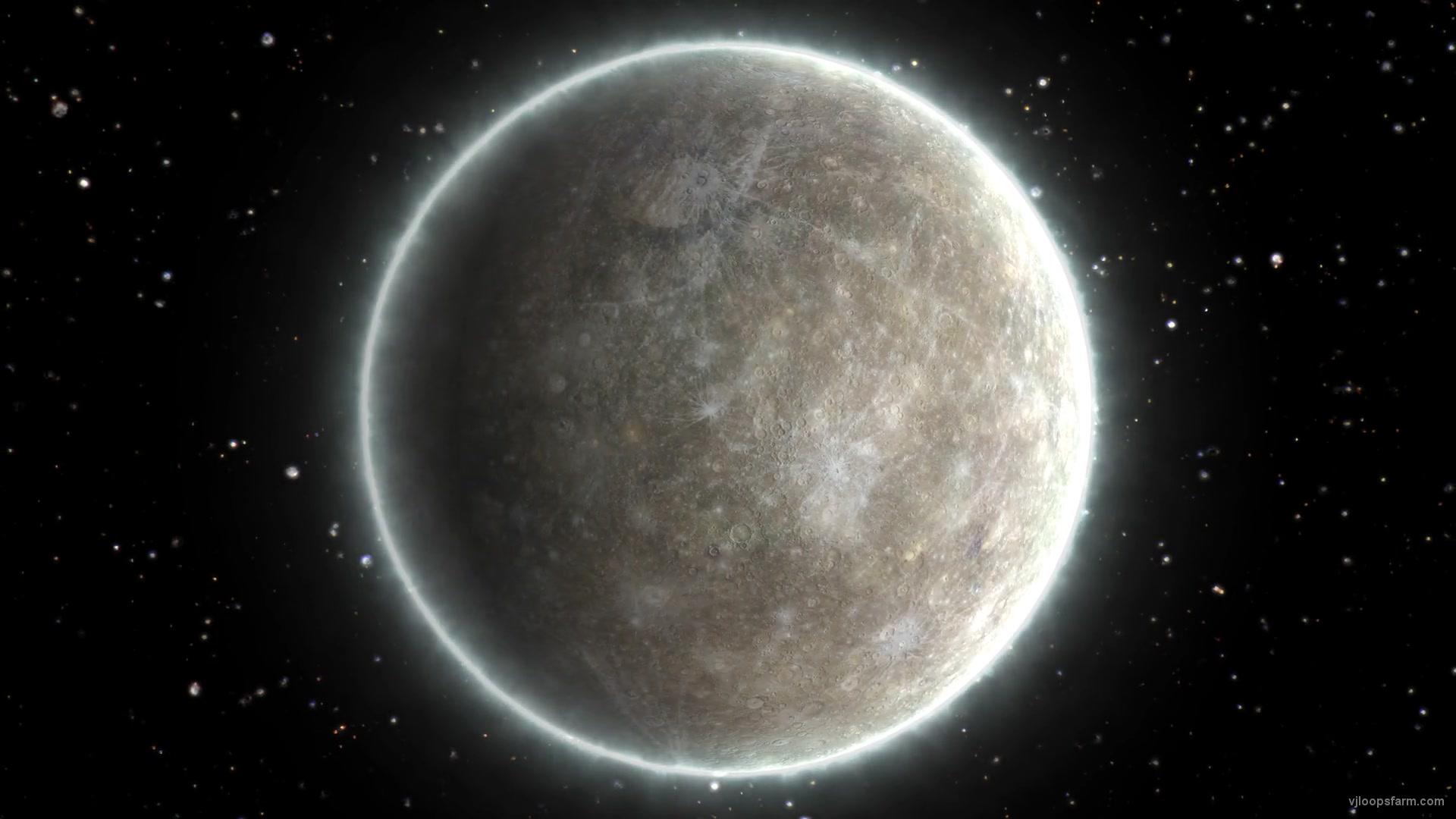 1920x1080 White Shinning Dead Planet Mercury View from Space Timelapse. VJ Loops Farm