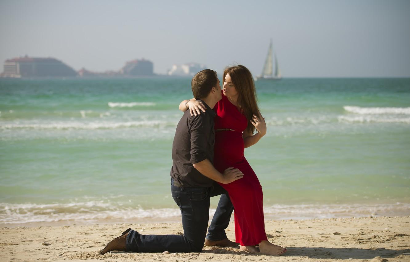 1332x850 Wallpaper sand, sea, beach, girl, love, sailboat, guy, landscape., the young man image for desktop, section настроения