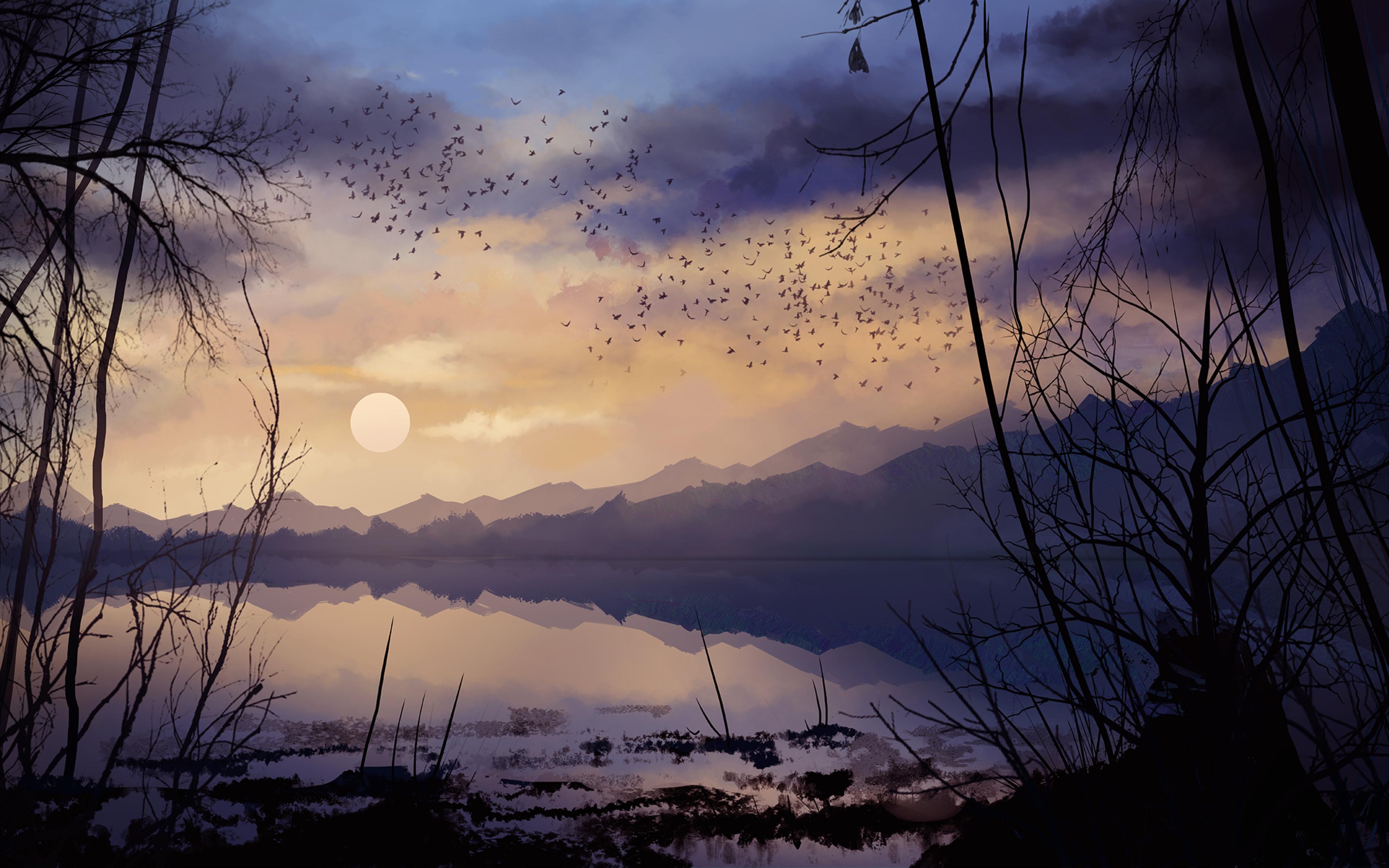 3840x2400 Digital Painting Lake Landscape Nature 4k HD 4k Wallpaper, Image, Background, Photo and Picture