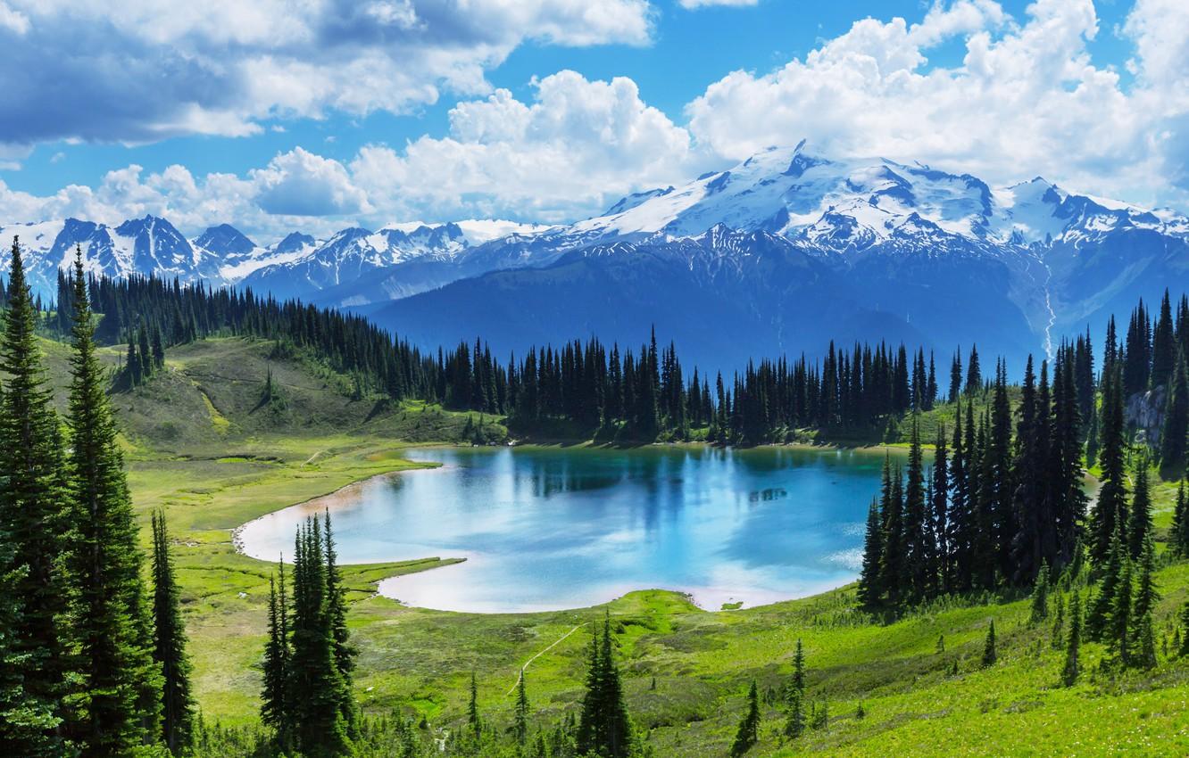 1332x850 Wallpaper forest, lake, Canada, landscape, lake, Banff National park, Moraine image for desktop, section природа