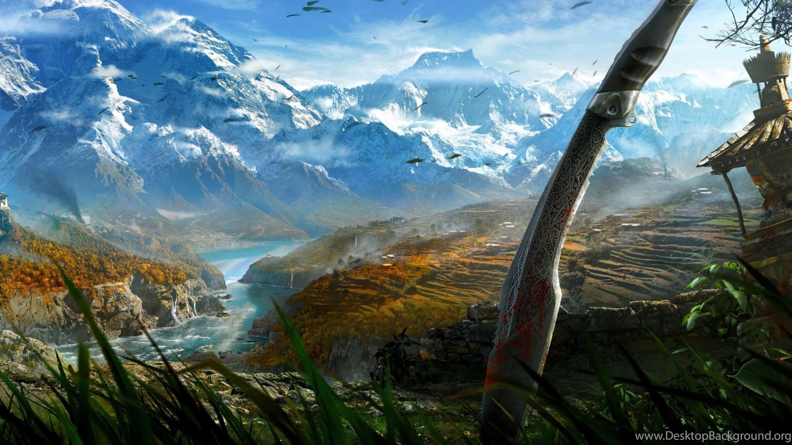 2560x1440 Download Wallpaper 3840x2160 Far Cry Sword, Mountain, Art 4K. Desktop Background