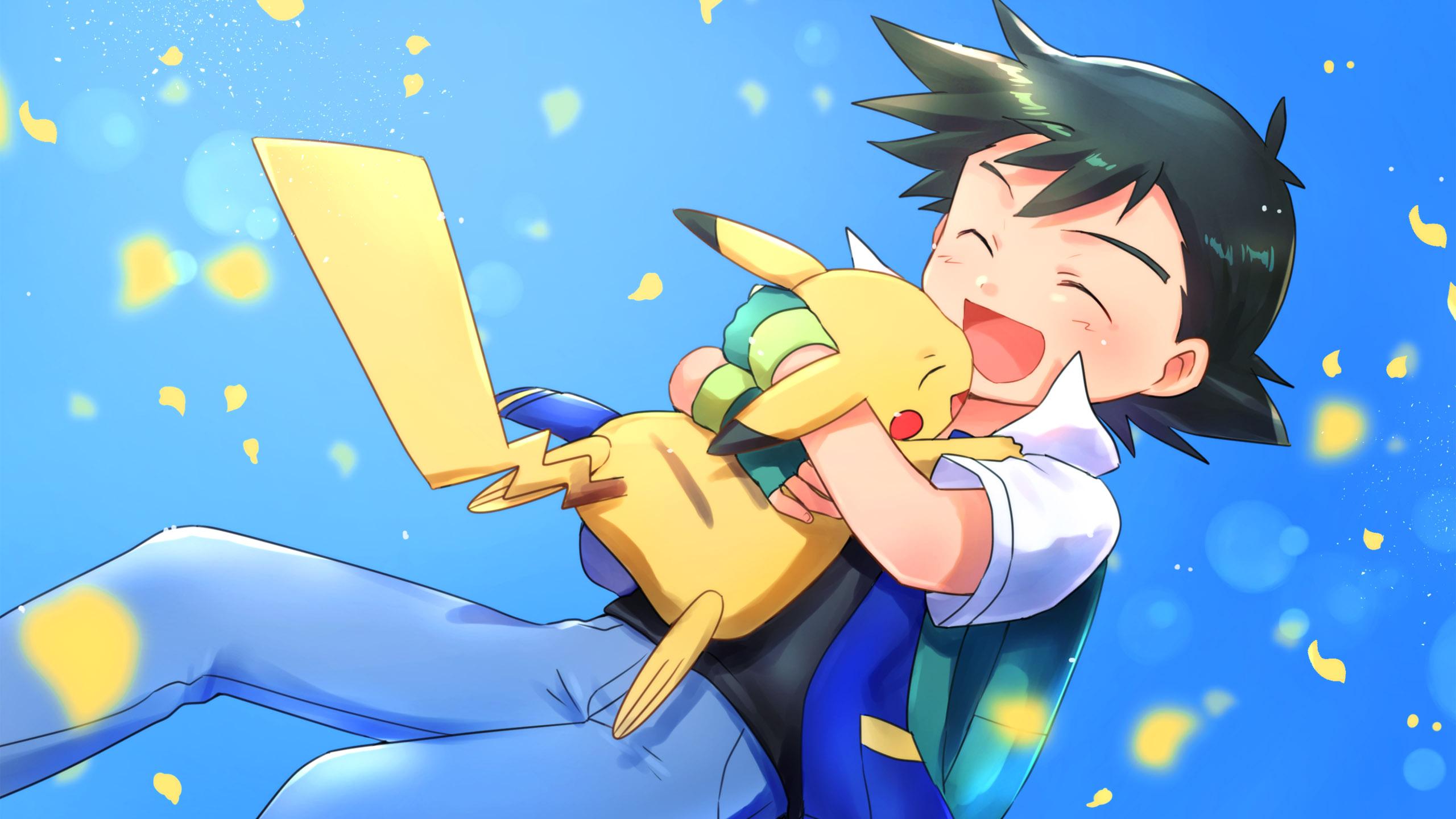 2560x1440 Ash Ketchum Black Hair Boy Cute Hug Pikachu HD Pikachu Wallpaper