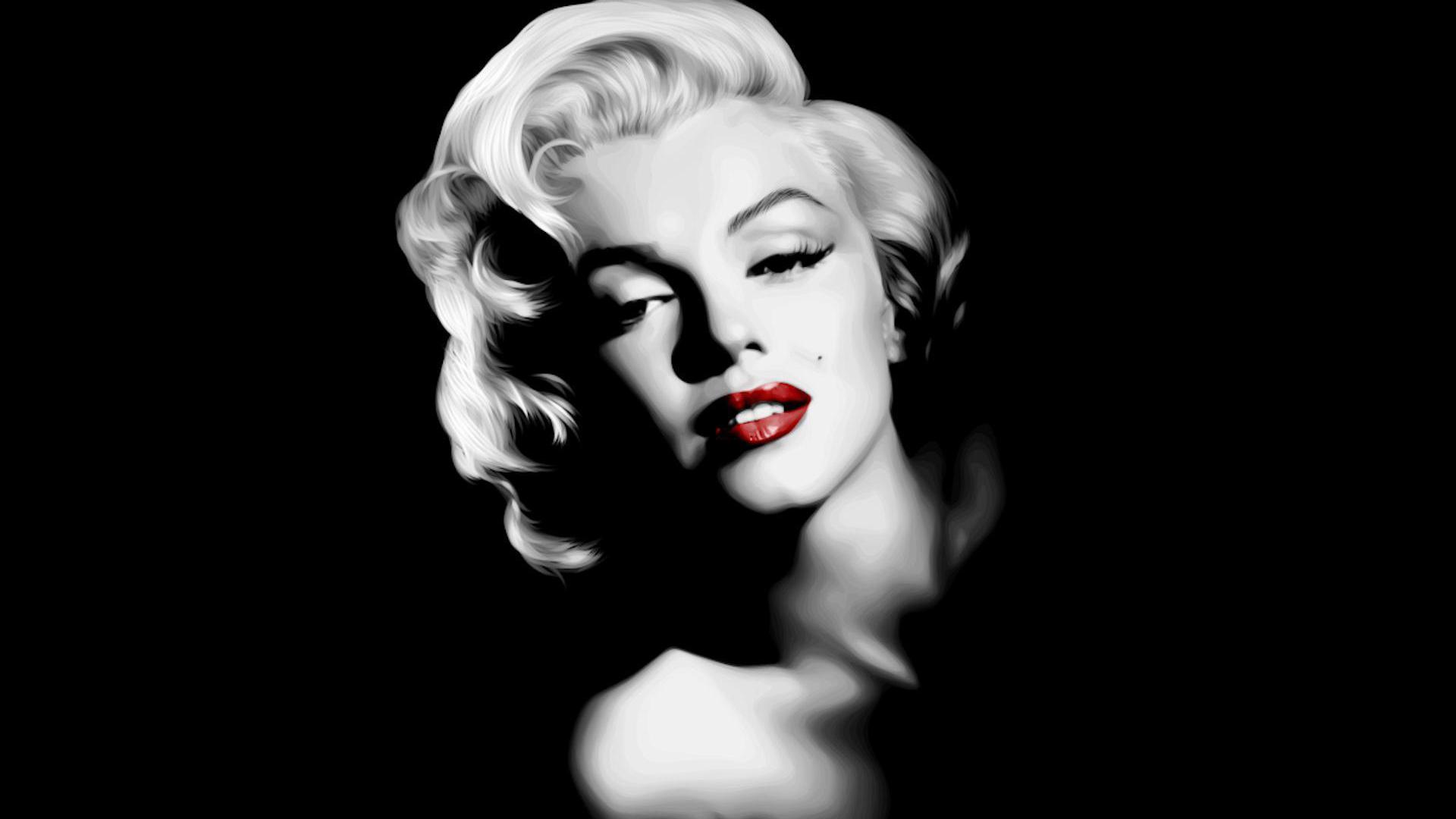 1920x1080 Black And White Photo Of Marilyn Monroe In Black Background Having Red Lipstick HD Celebrities Wallpaper