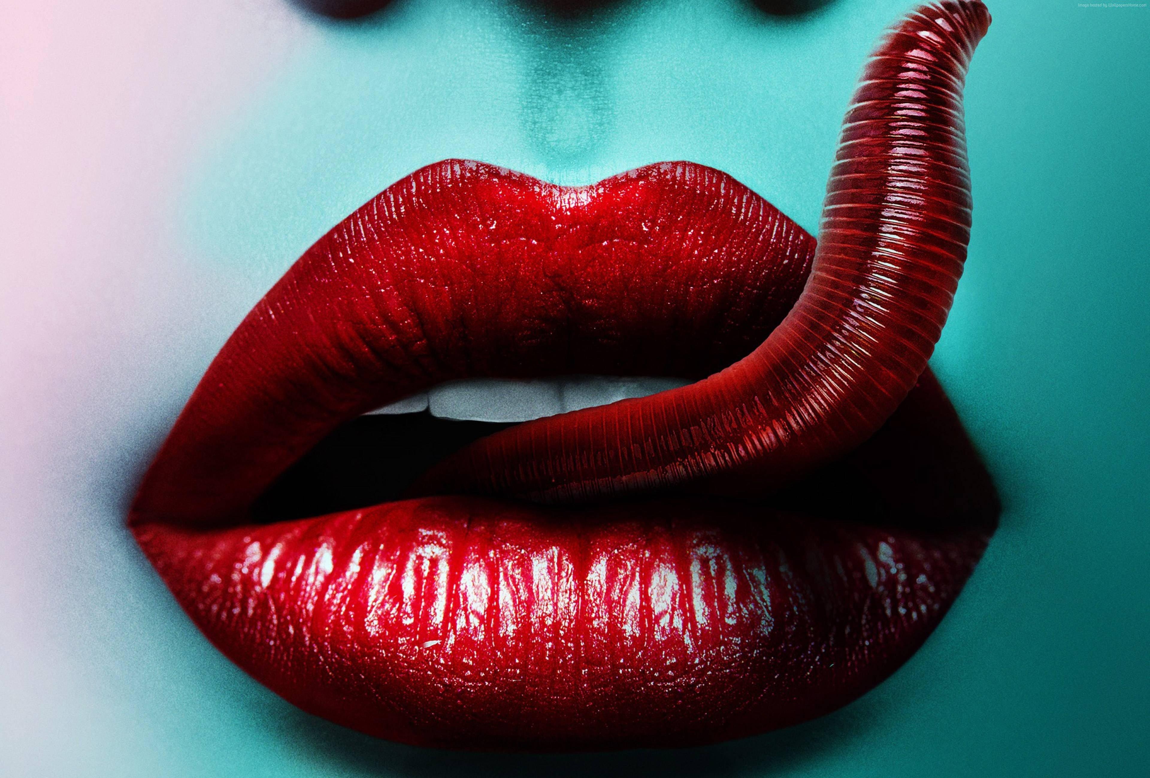 3840x2600 lips, Tongues, Red, Horror, Red lipstick Wallpaper HD / Desktop and Mobile Background