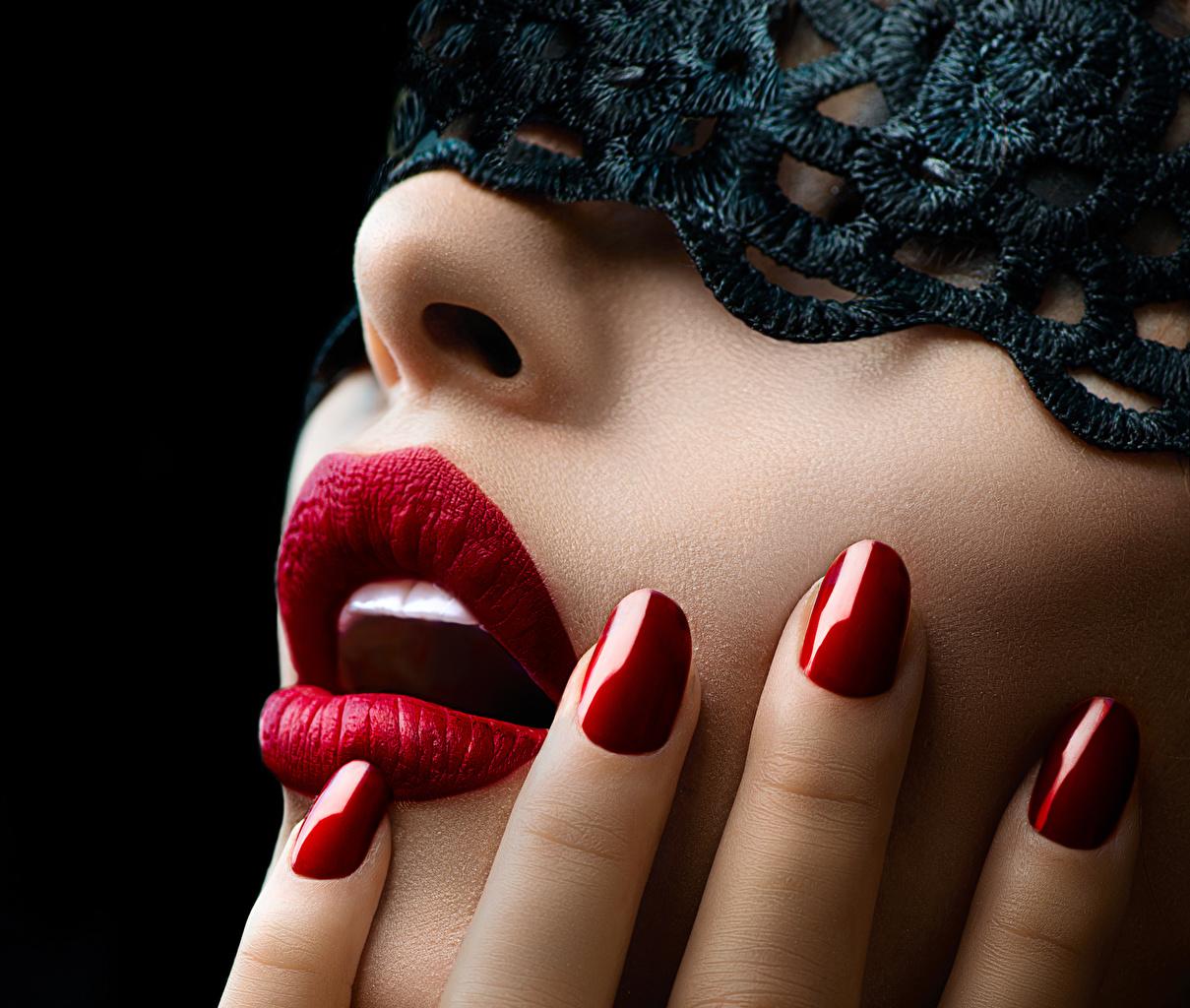 1209x1024 Desktop Wallpaper Manicure Girls Fingers Closeup Red lips Black