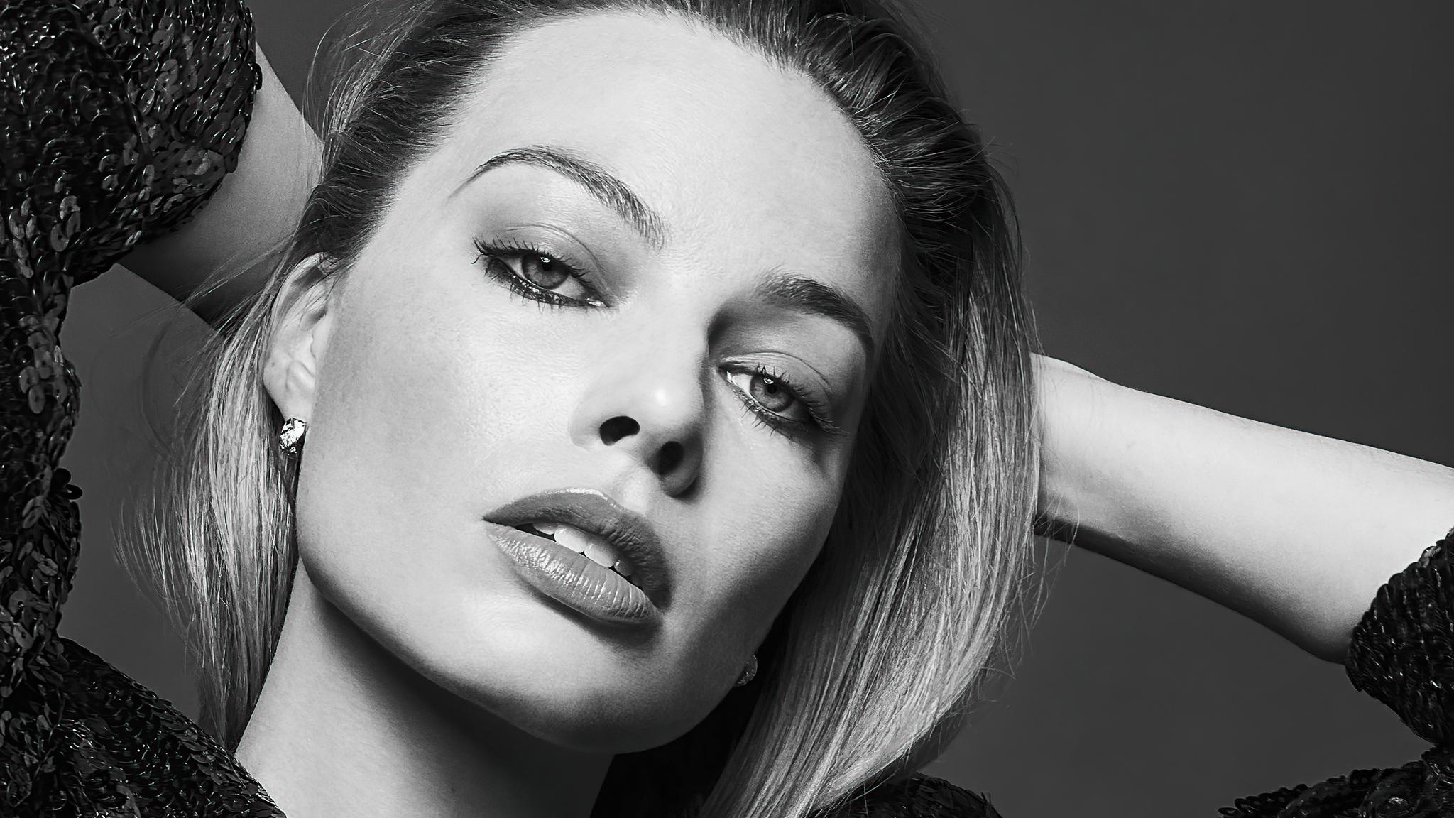 2048x1152 Margot Robbie V Magazine Monochrome 5k 2048x1152 Resolution HD 4k Wallpaper, Image, Background, Photo and Picture
