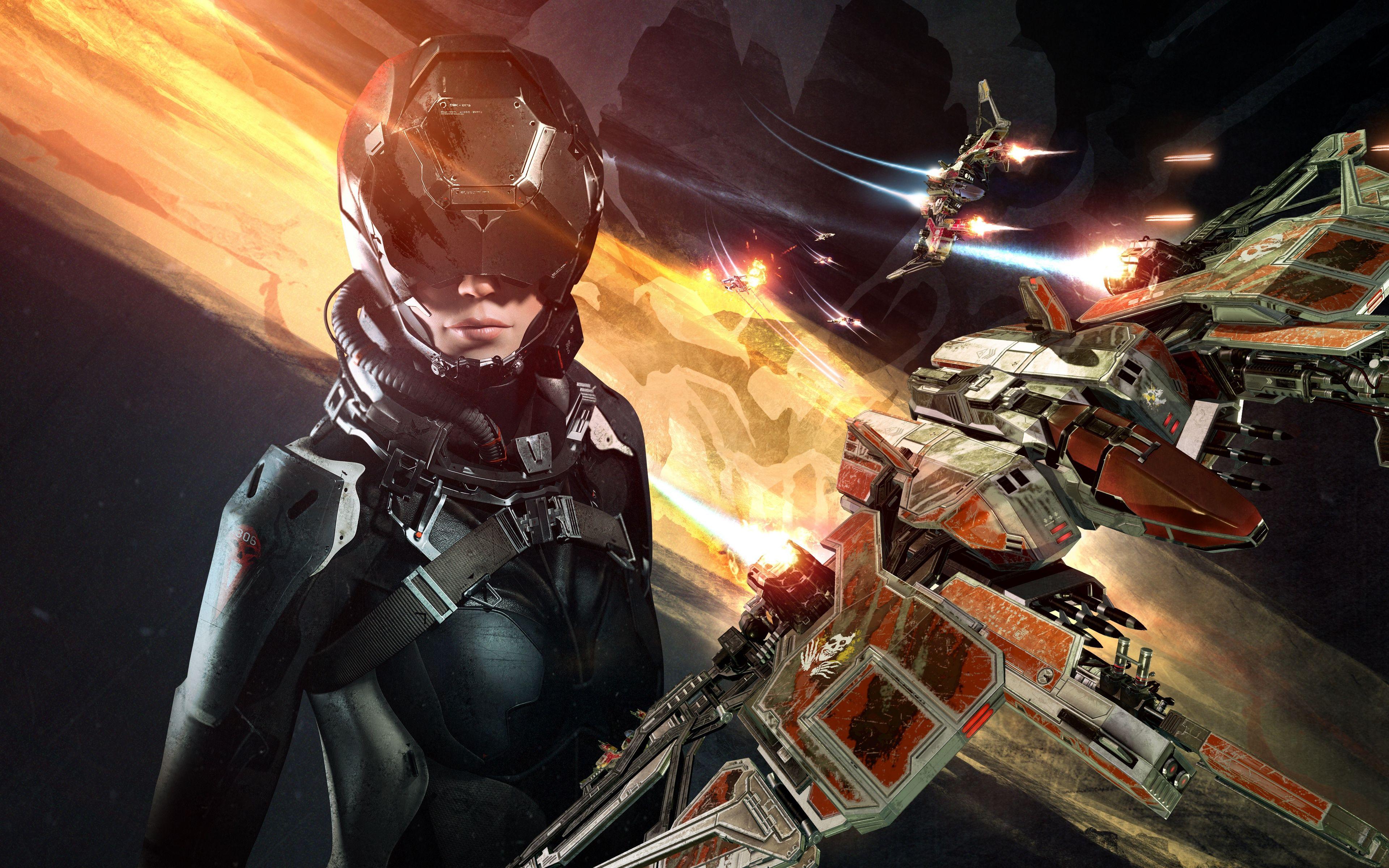 3840x2400 Download wallpaper 3840x2400 eve, valkyrie, spaceship, girl, armor