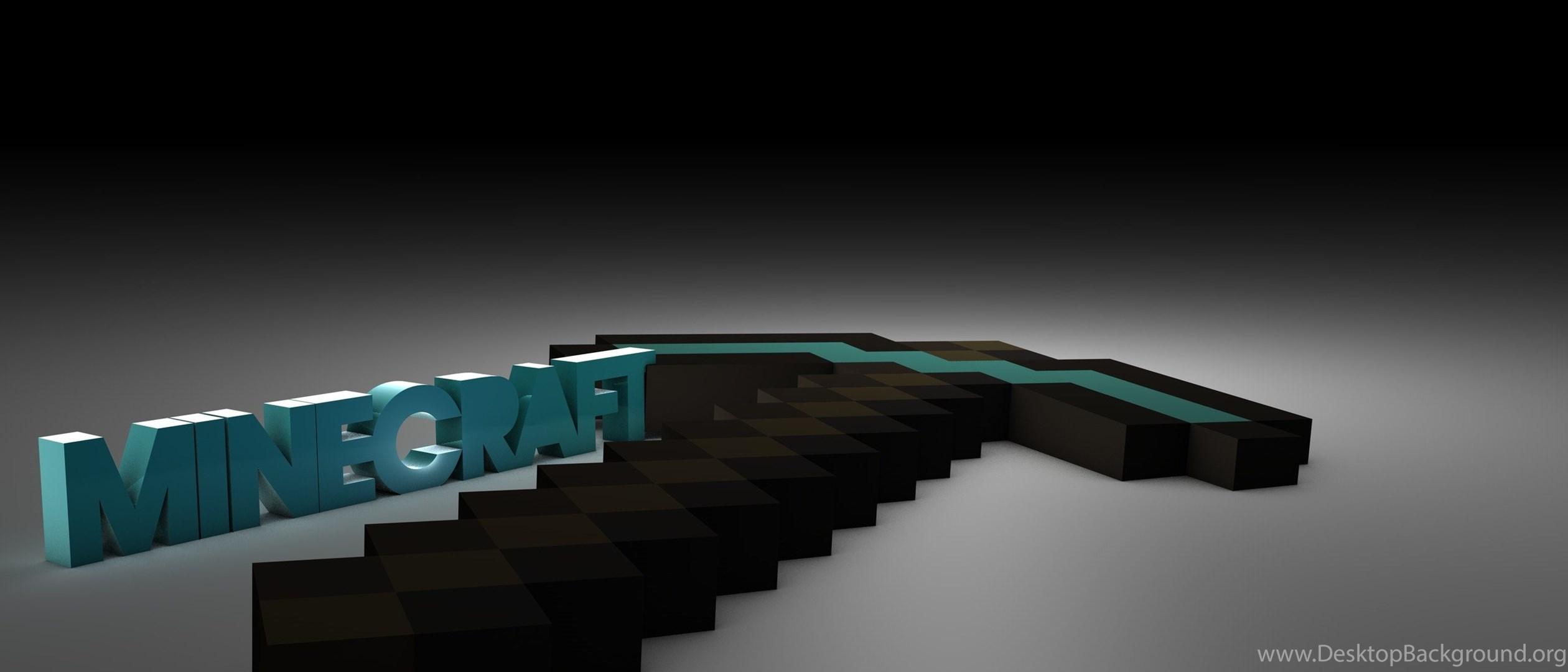 2520x1080 3D Diamond Pickaxe Minecraft Wallpaper Desktop Background