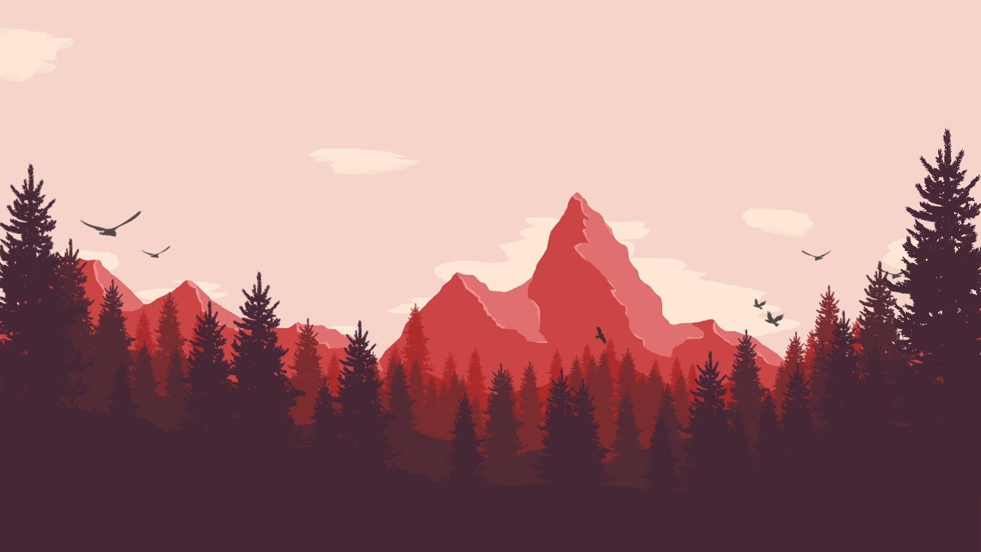 1920x1080 artwork, Nature, Landscape, Mountains, Trees, Birds, Firewatch Wallpaper HD / Desktop and Mobile Background