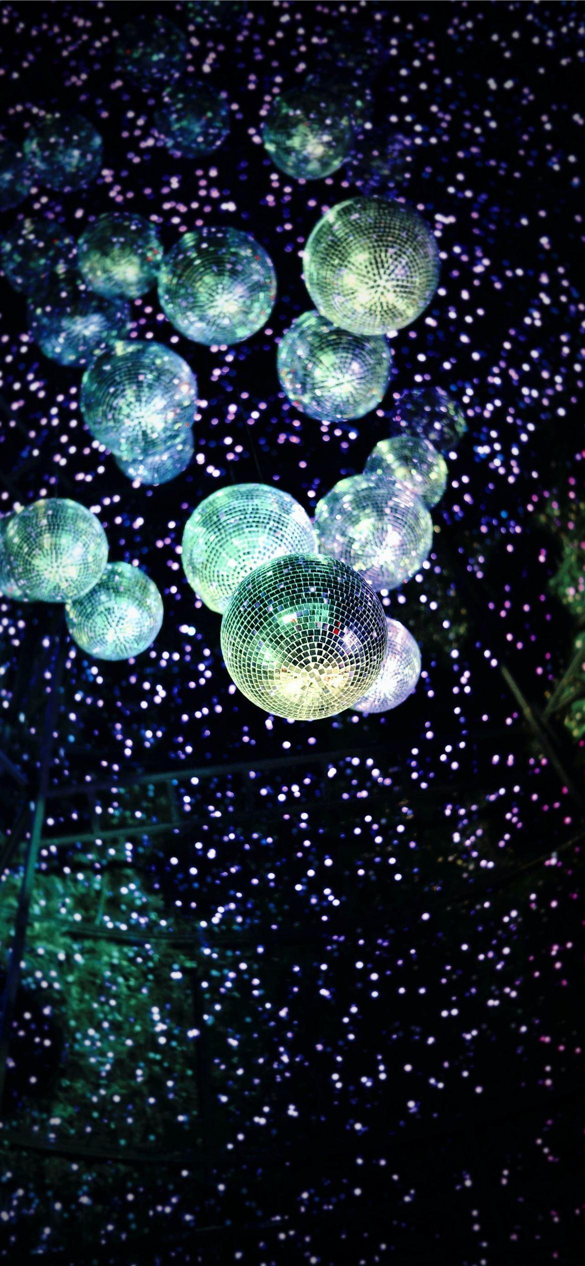 1170x2532 lighted hanging disco mirror balls iPhone 12 Wallpaper Free Download