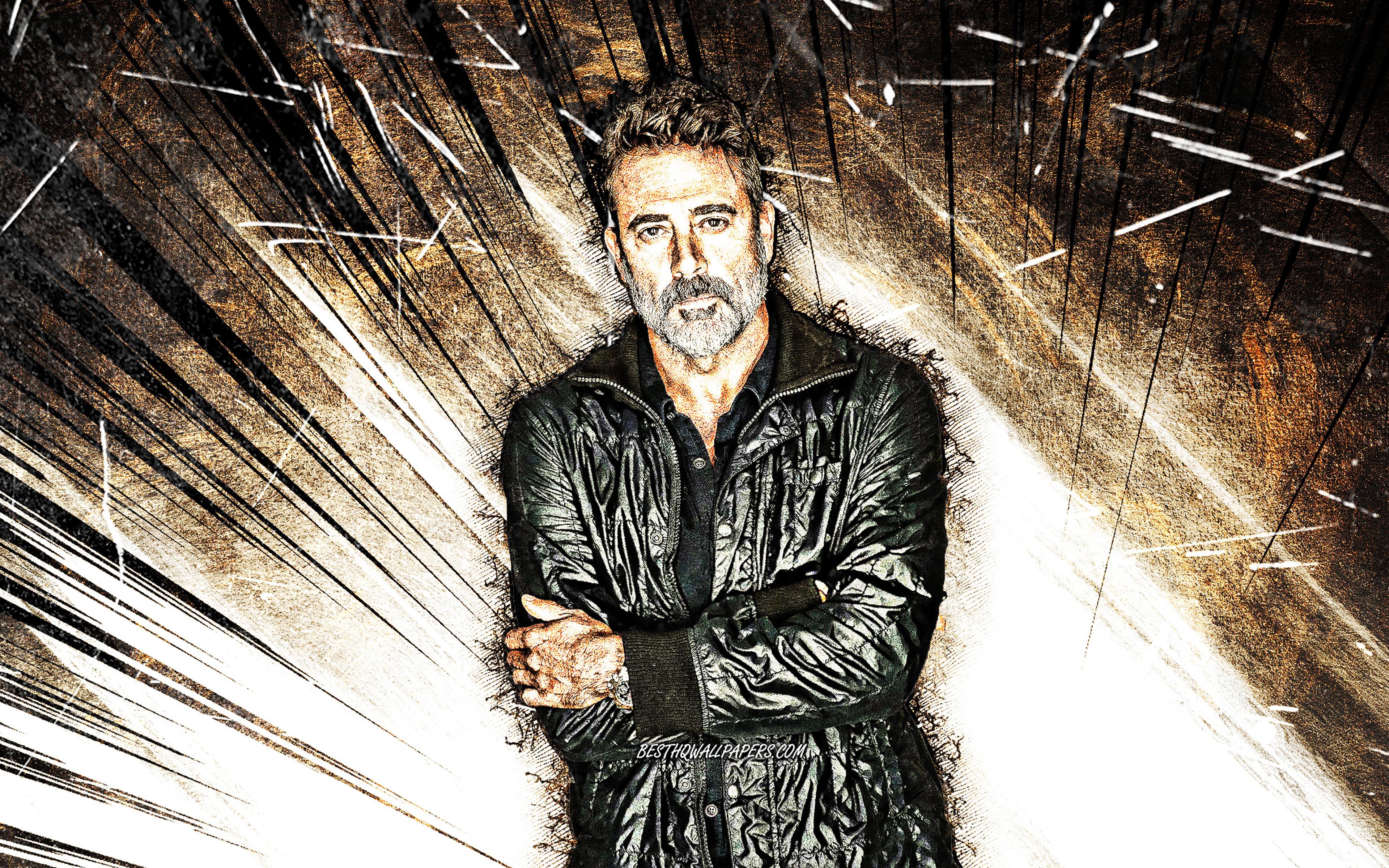3840x2400 Download wallpaper 4k, Jeffrey Dean Morgan, grunge art, american actor, movie stars, american celebrity, brown abstract rays, Jeffrey Dean Morgan 4K for desktop with resolution 3840x2400. High Quality HD picture wallpaper