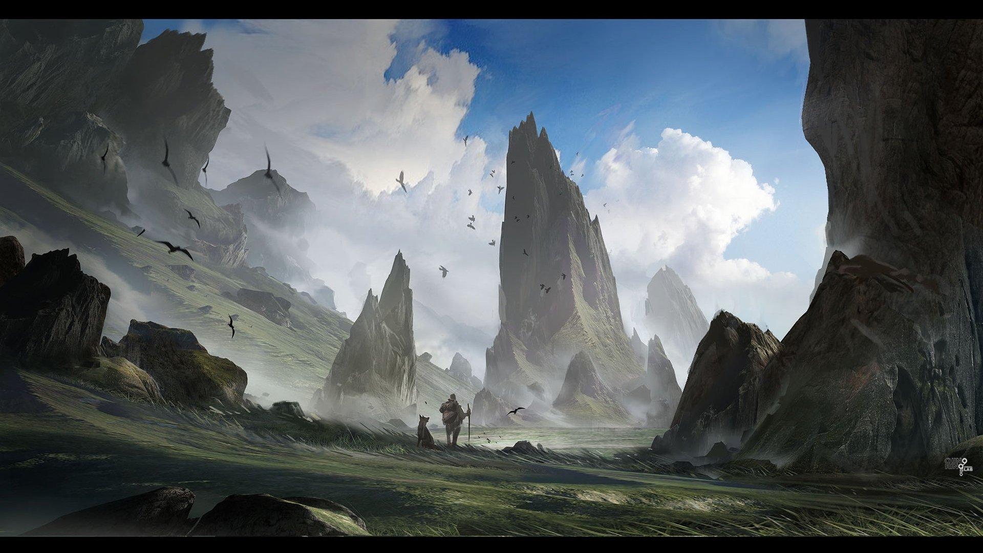 1920x1080 Title Lonely Traveller Fantasy Landscape Wallpaper Landscape Concept HD Wallpaper