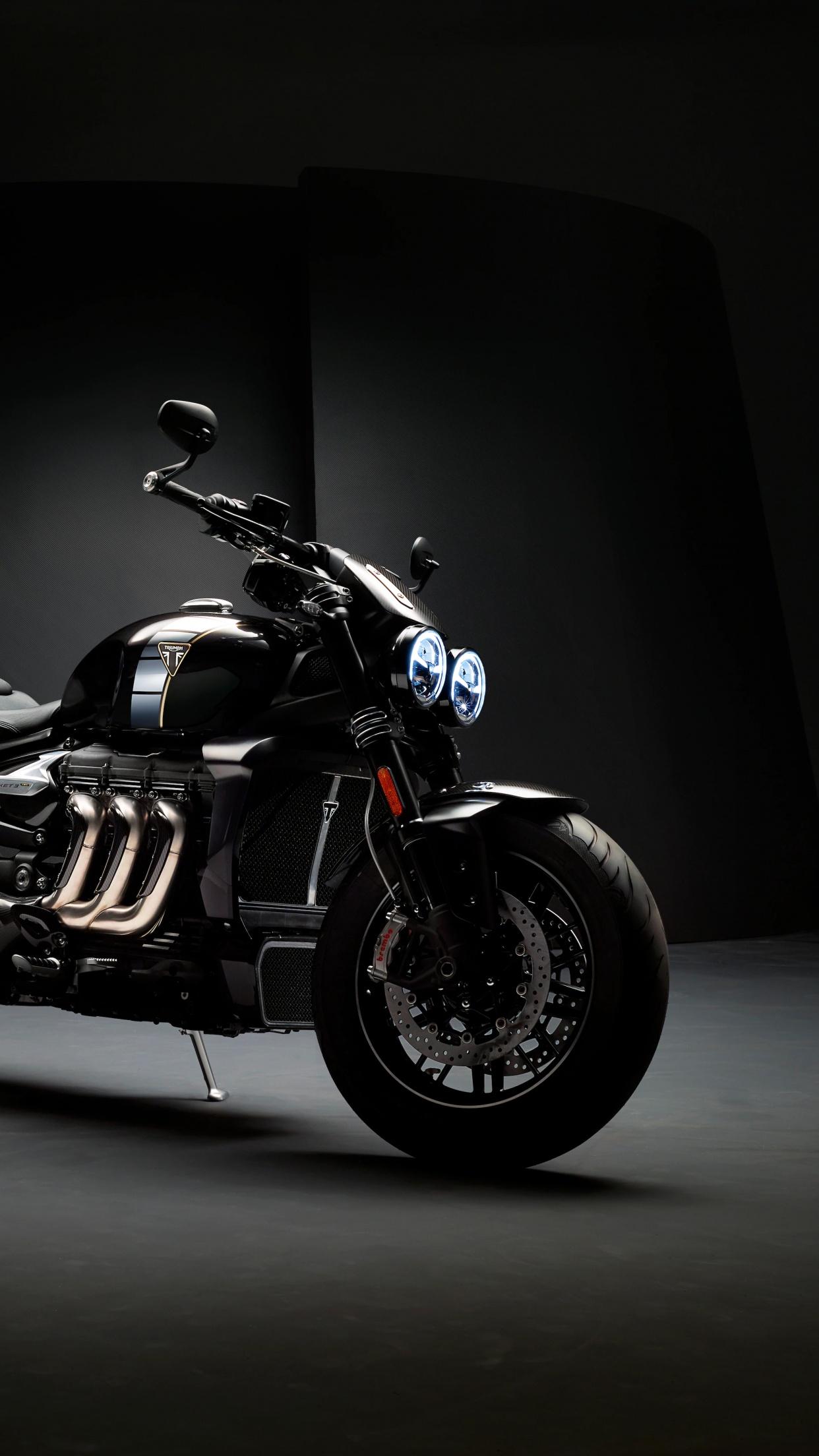 1242x2208 Triumph Rocket 3 TFC Wallpaper 4K, Cafe Racer, Dark Background, 5K, Black Dark