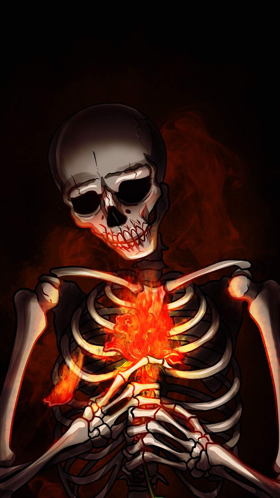 900x1600 Burning Heart Skeleton IPhone Wallpaper Wallpaper : iPhone Wallpaper