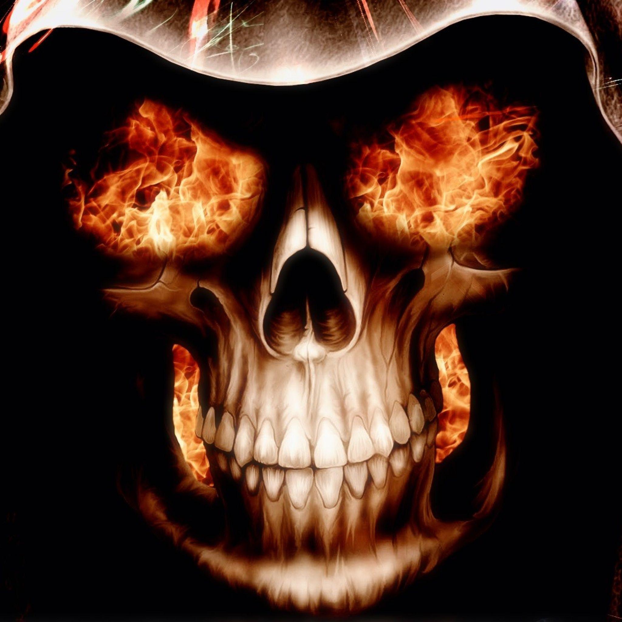 2048x2048 Burning Skull Wallpaper