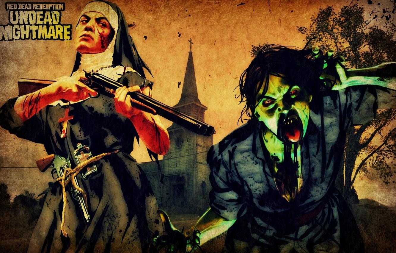 1332x850 Wallpaper blood, cross, zombies, Church, the gun, revolver, nun, undead, Undead Nightmare image for desktop, section игры