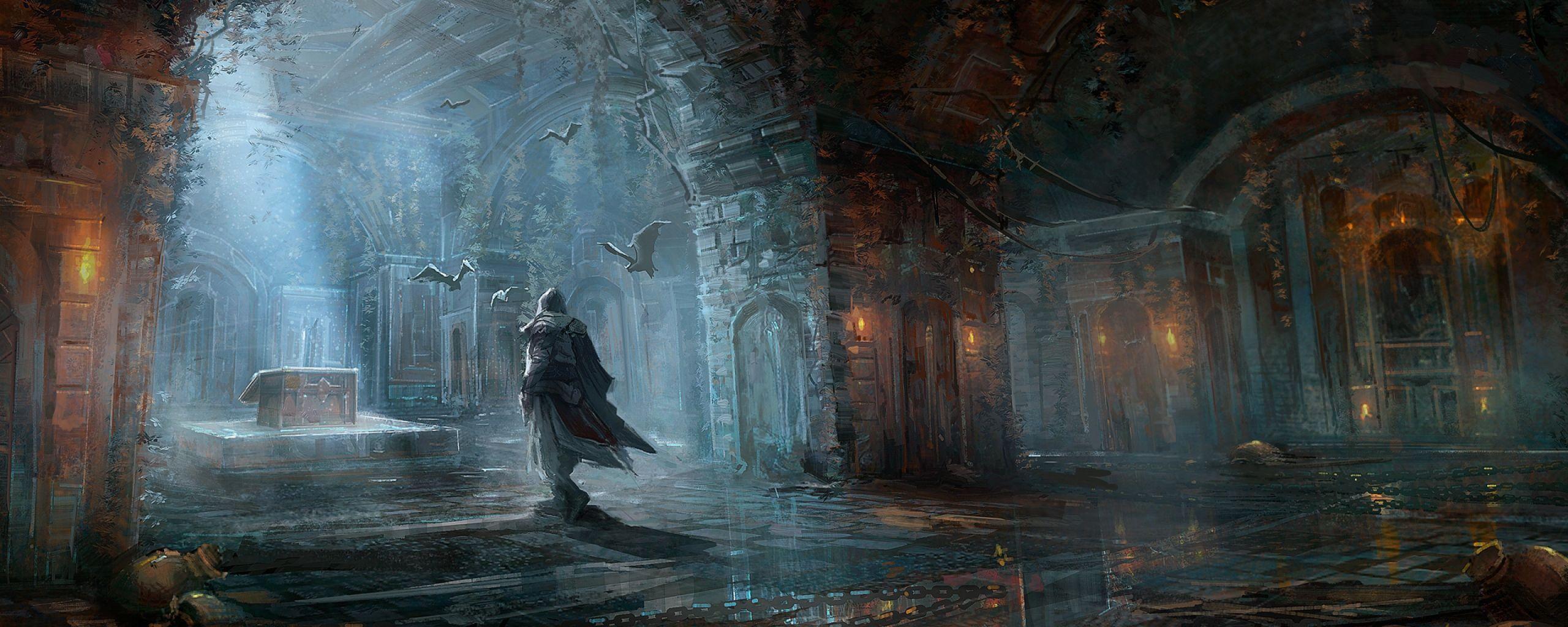 2560x1024 Download Wallpaper 2560x1024 Assassins creed, Emblem, Background