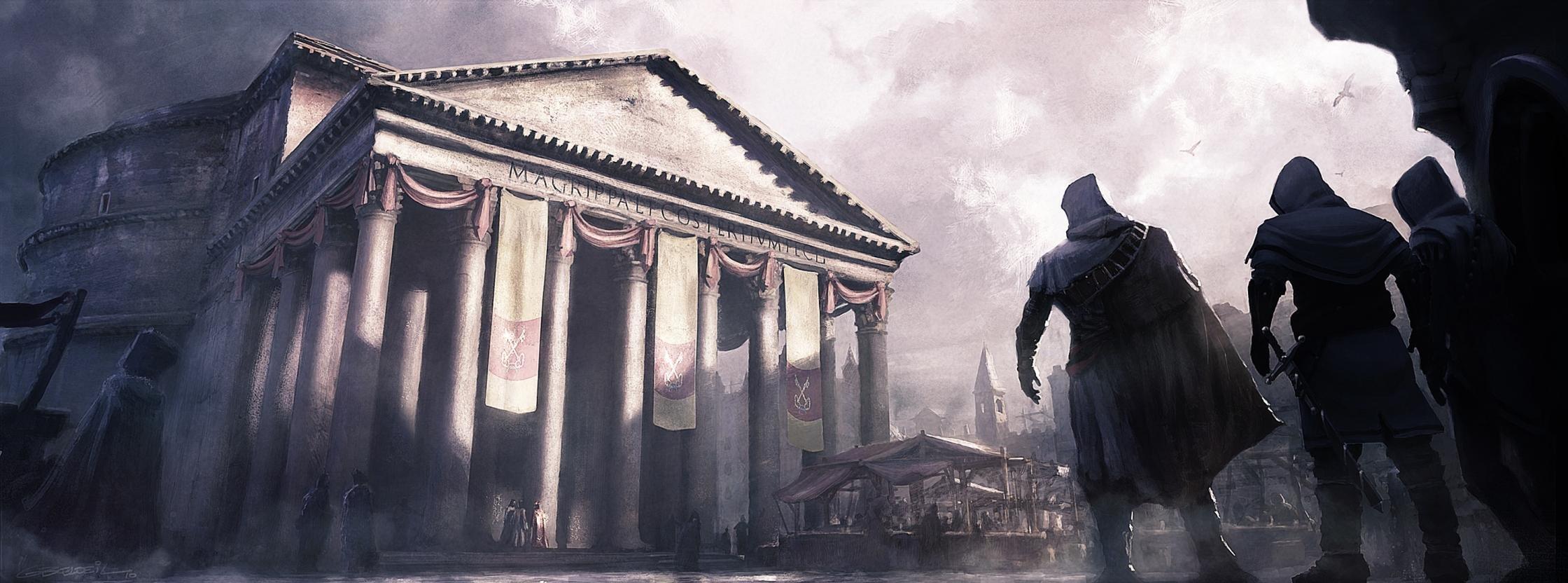 2240x832 Dual monitor Assassin's Creed: Brotherhood wallpaper, HD background