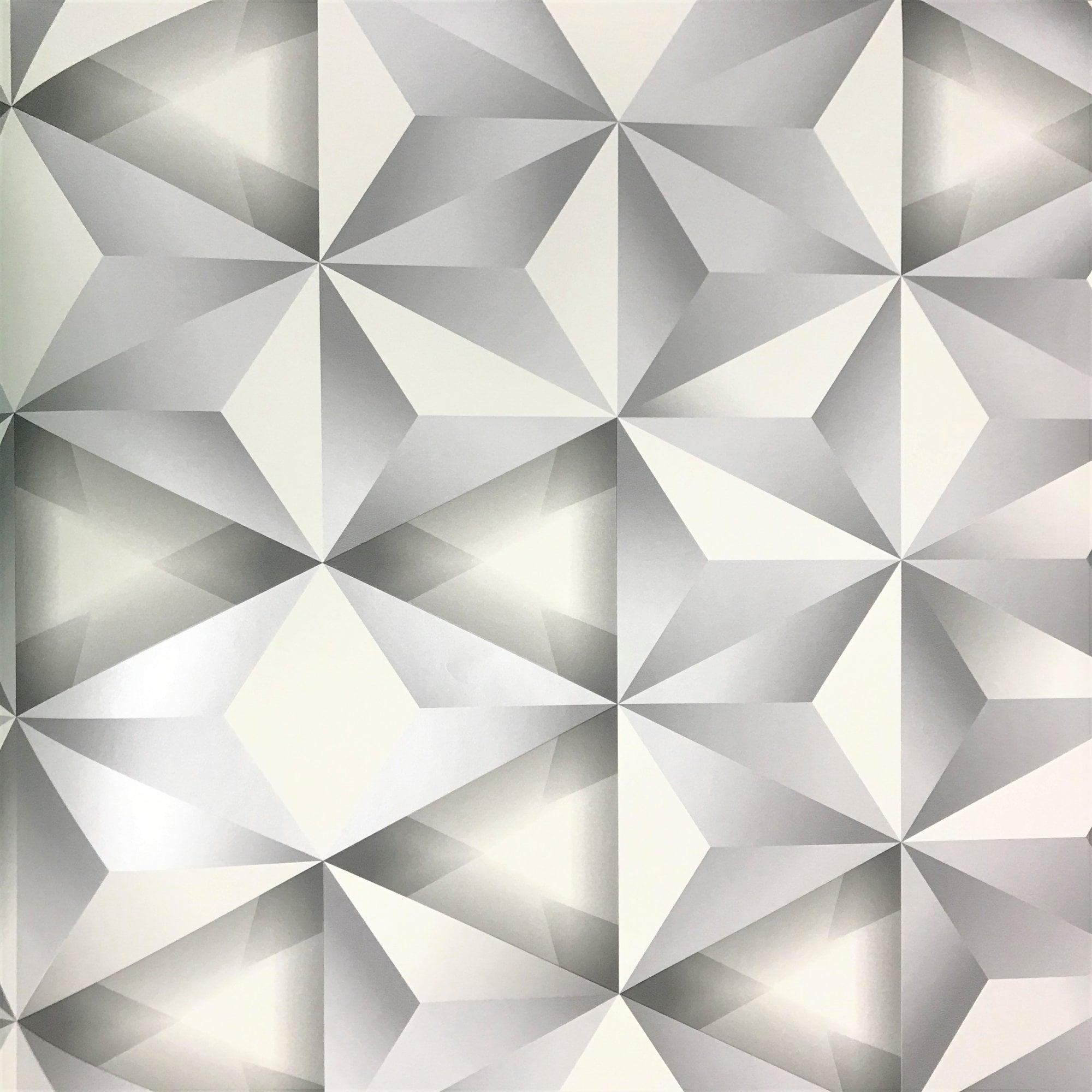 2000x2000 Arthouse Geometric 3D Triangle White Grey Metallic Wallpaper