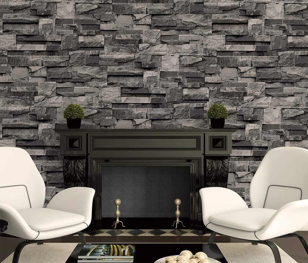 1050x897 JZ·HOME 98202 Brick Stone Wallpaper Rolls, Gray White Faux Brick Wallpaper Bedroom Living Room Bar Wall Decoration 20.8x32.8ft