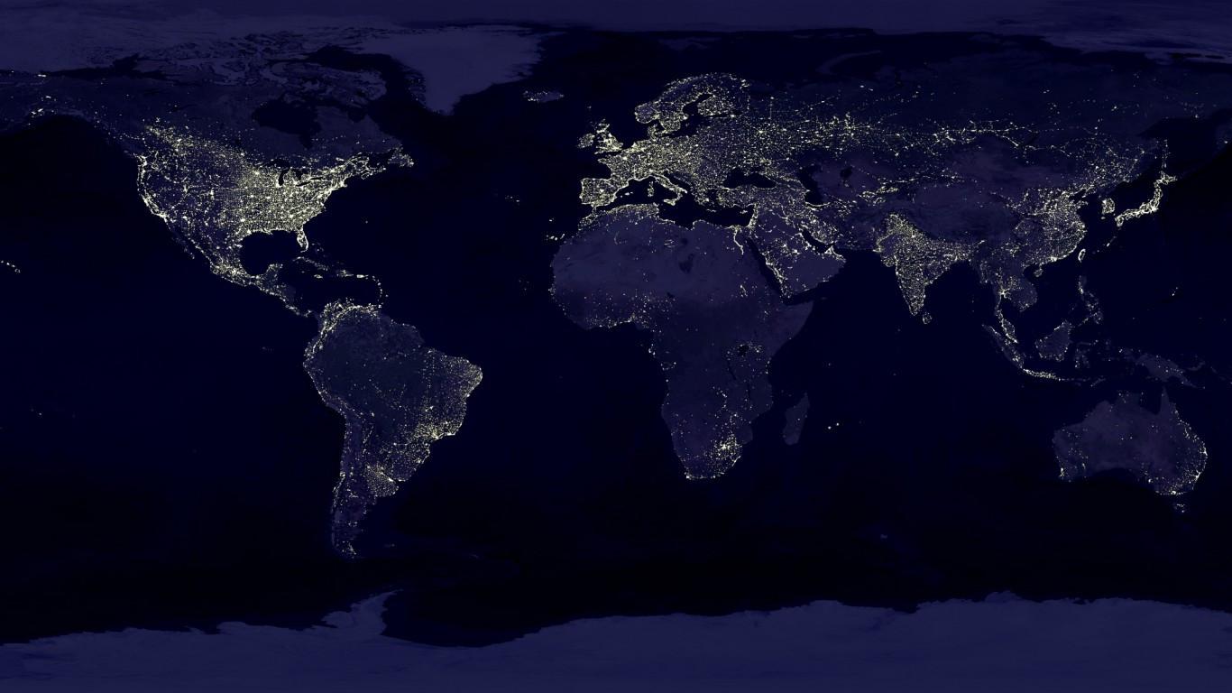 1366x768 Download 1366x768 World Map, Lights Wallpaper for Laptop, Notebook