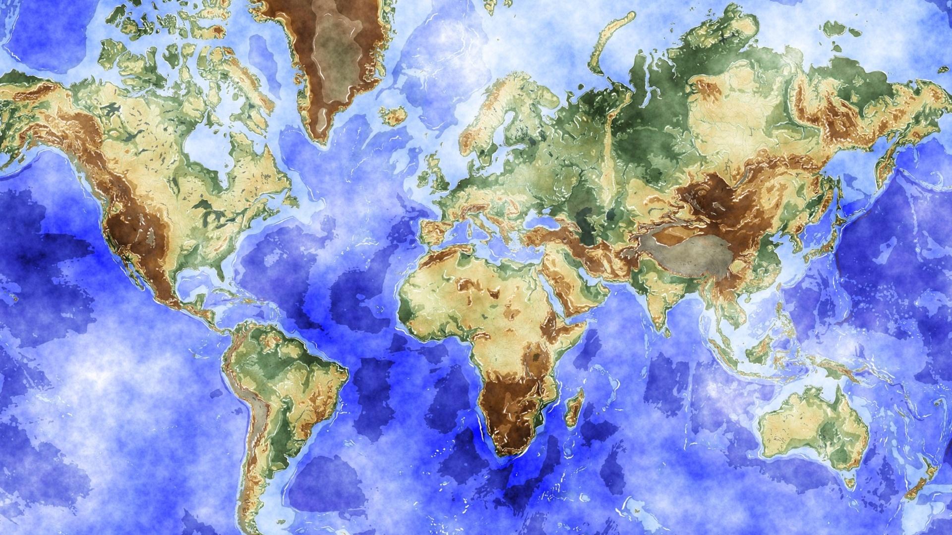 1920x1080 maps, watercolour, world map, watercolour world map