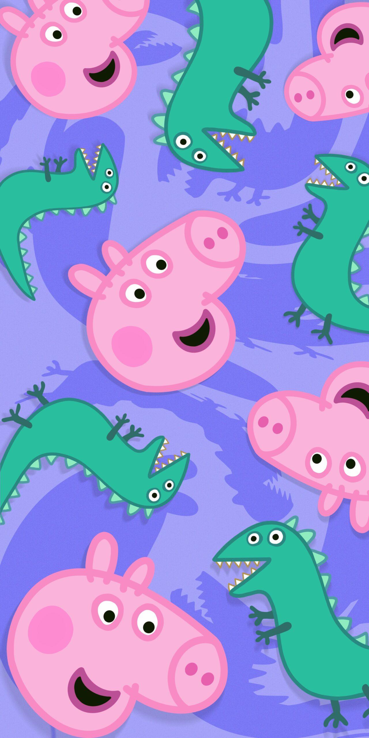 1280x2560 Peppa Pig Wallpaper with George & Dinosaur Background HD