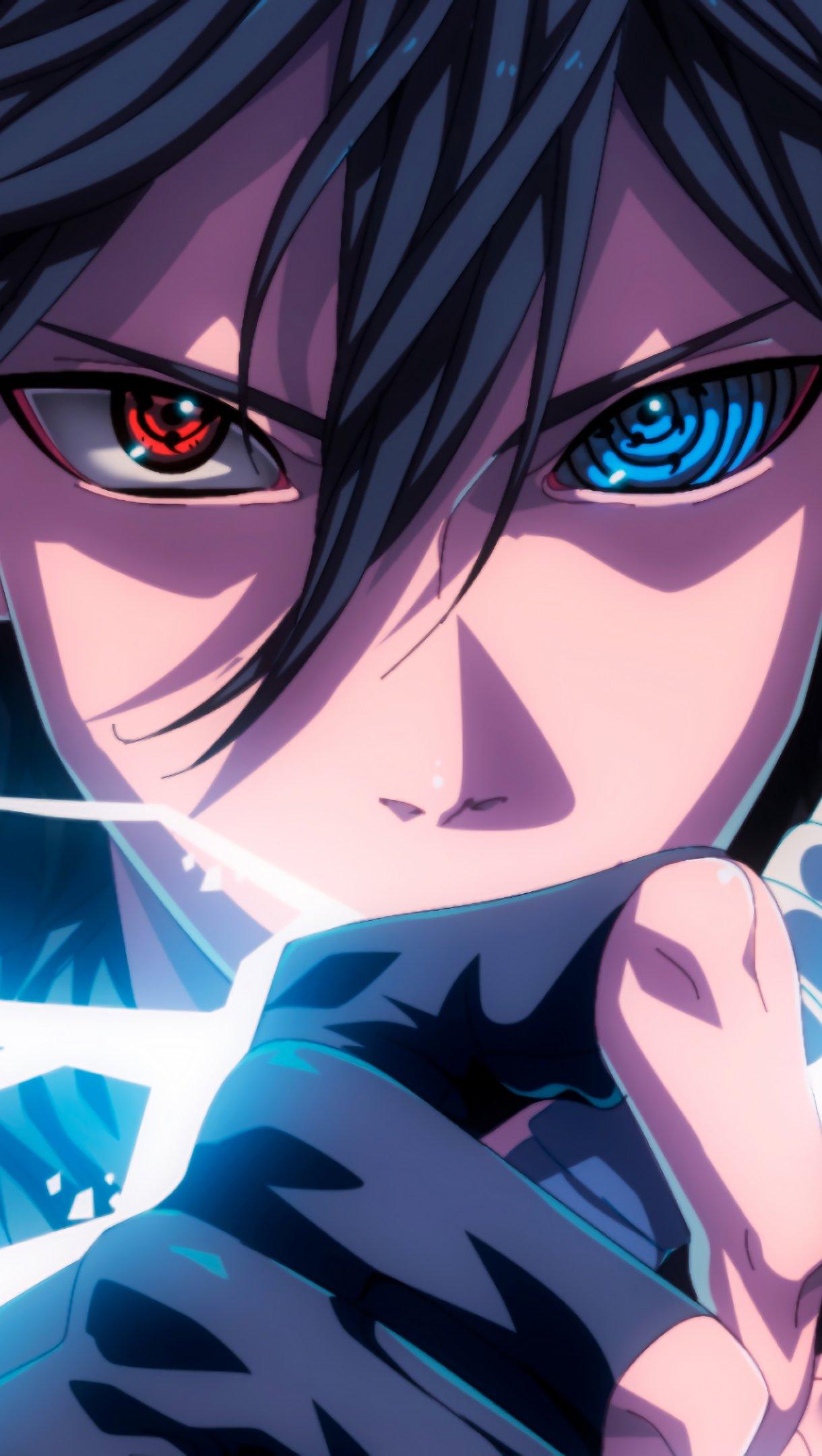 1220x2160 Sasuke Sharingan Rinnegan Eyes Lightning Anime Wallpaper 4k for iPhone and Mobile Phone