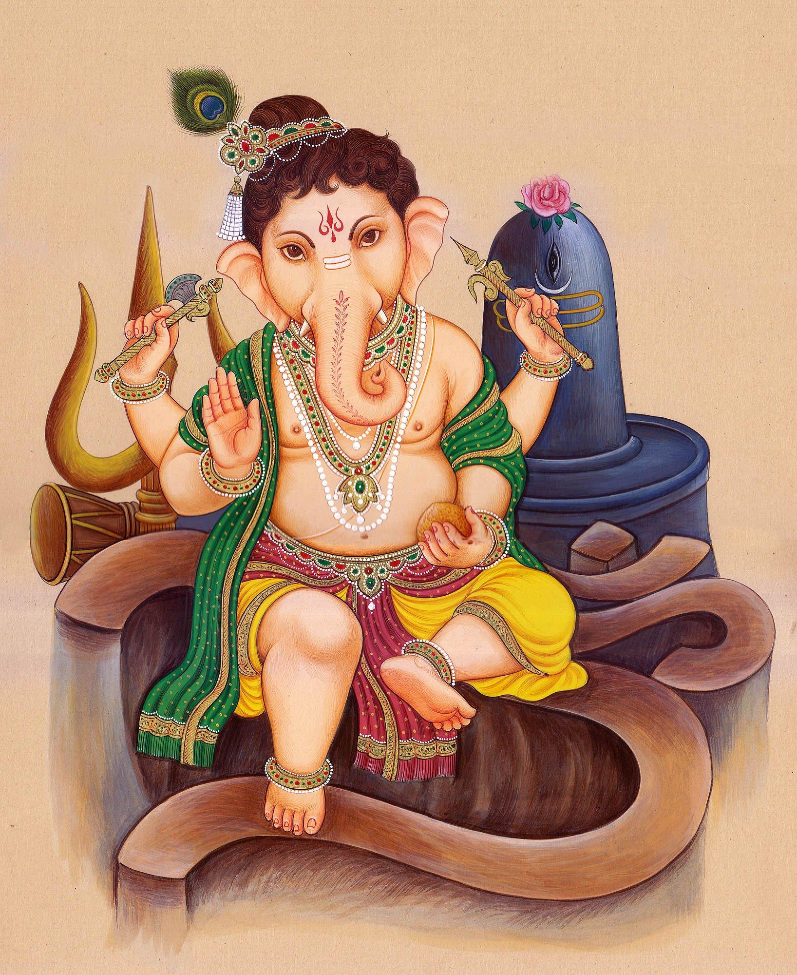 1636x2000 Child Ganesh Installed on the Sacred Syllable AUM