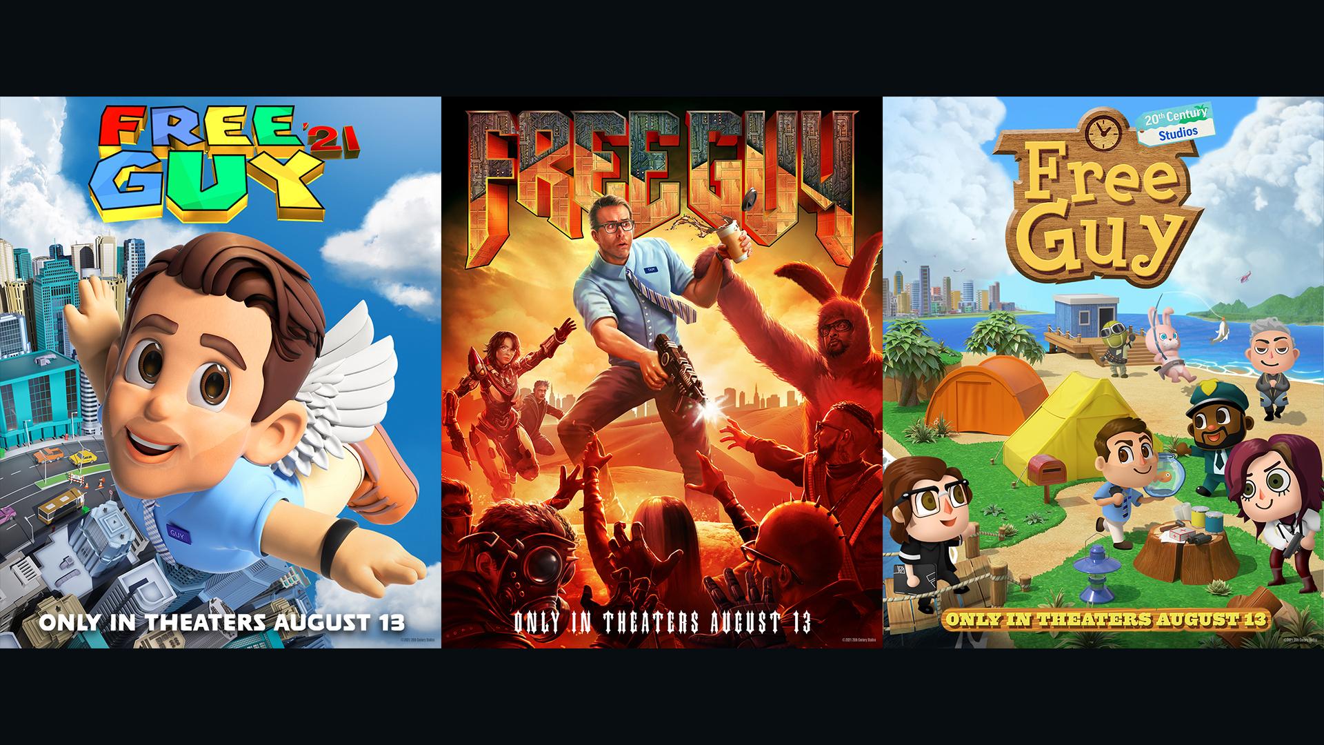 1920x1080 Free Guy movie posters spoof Super Mario DOOM, Animal Crossing: New Horizons, and more