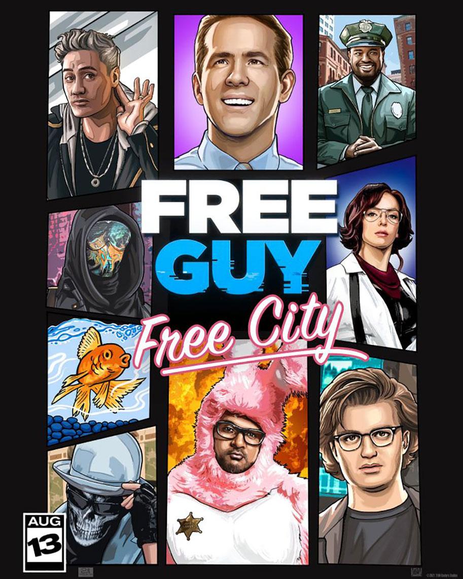 913x1141 Free Guy posters parody Doom, GTA, Mega Man, Among Us, and more