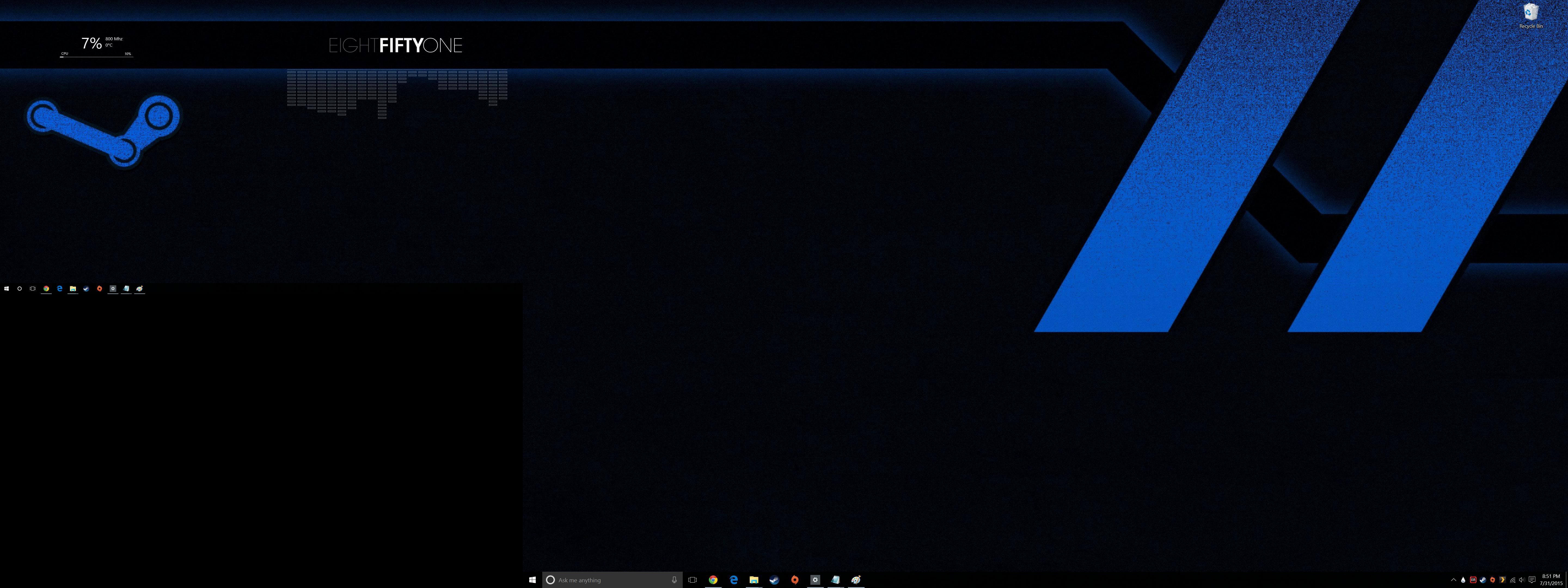 5760x2160 Win10 + RainMeter + Custom dual monitor wallpaper (set to span)