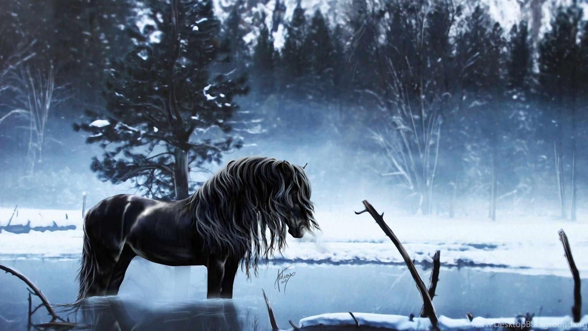 1920x1080 Horses: Fantasy Horse Animal Water Horses Art Winter Wallpaper. Desktop Background
