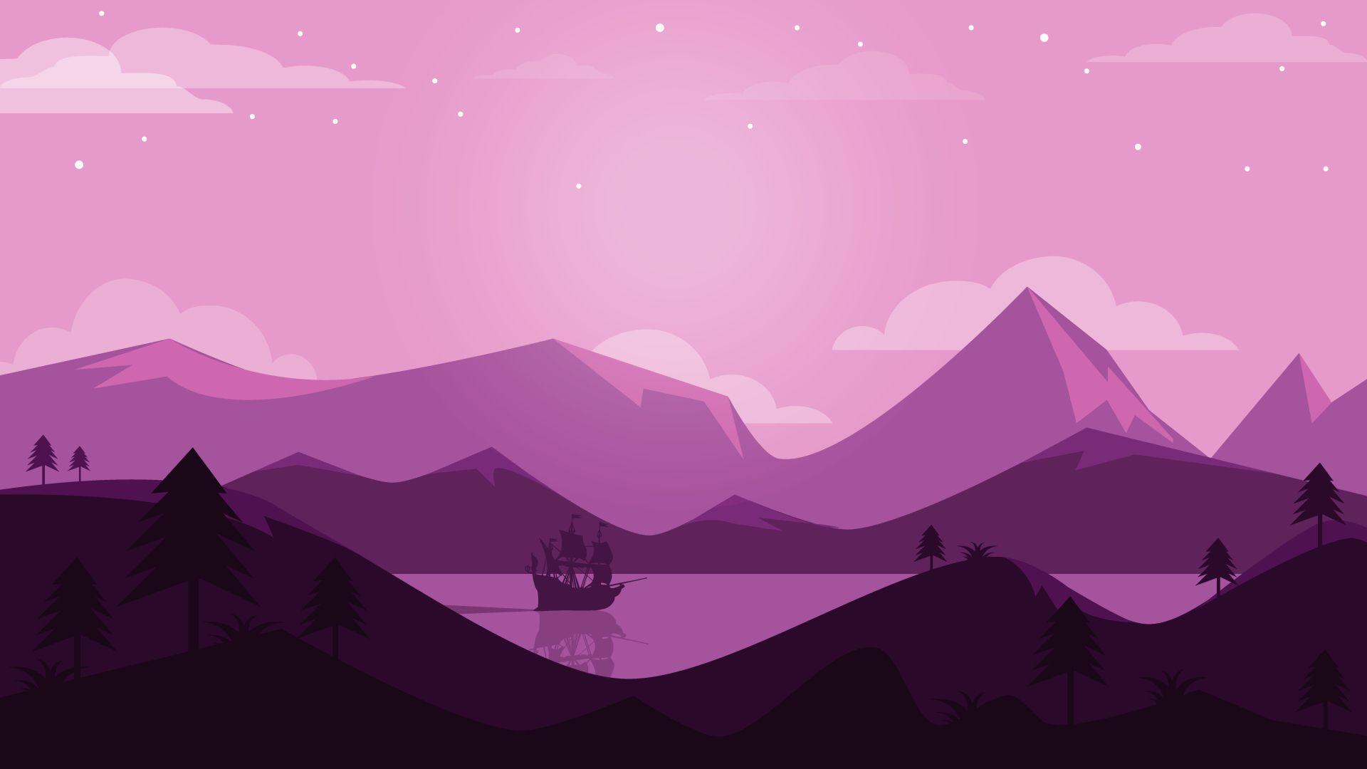 1920x1080 minimal Mountain Sunset Boat HD
