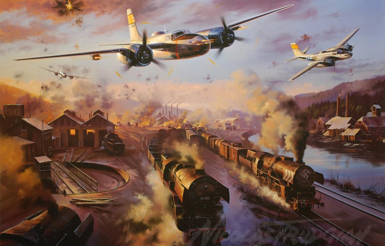 1332x850 Wallpaper The Plane, Bomber, Painting, WW Attack, A 26 Invader, Aircraft Art, Invader, A 26 Image For Desktop, Section авиация