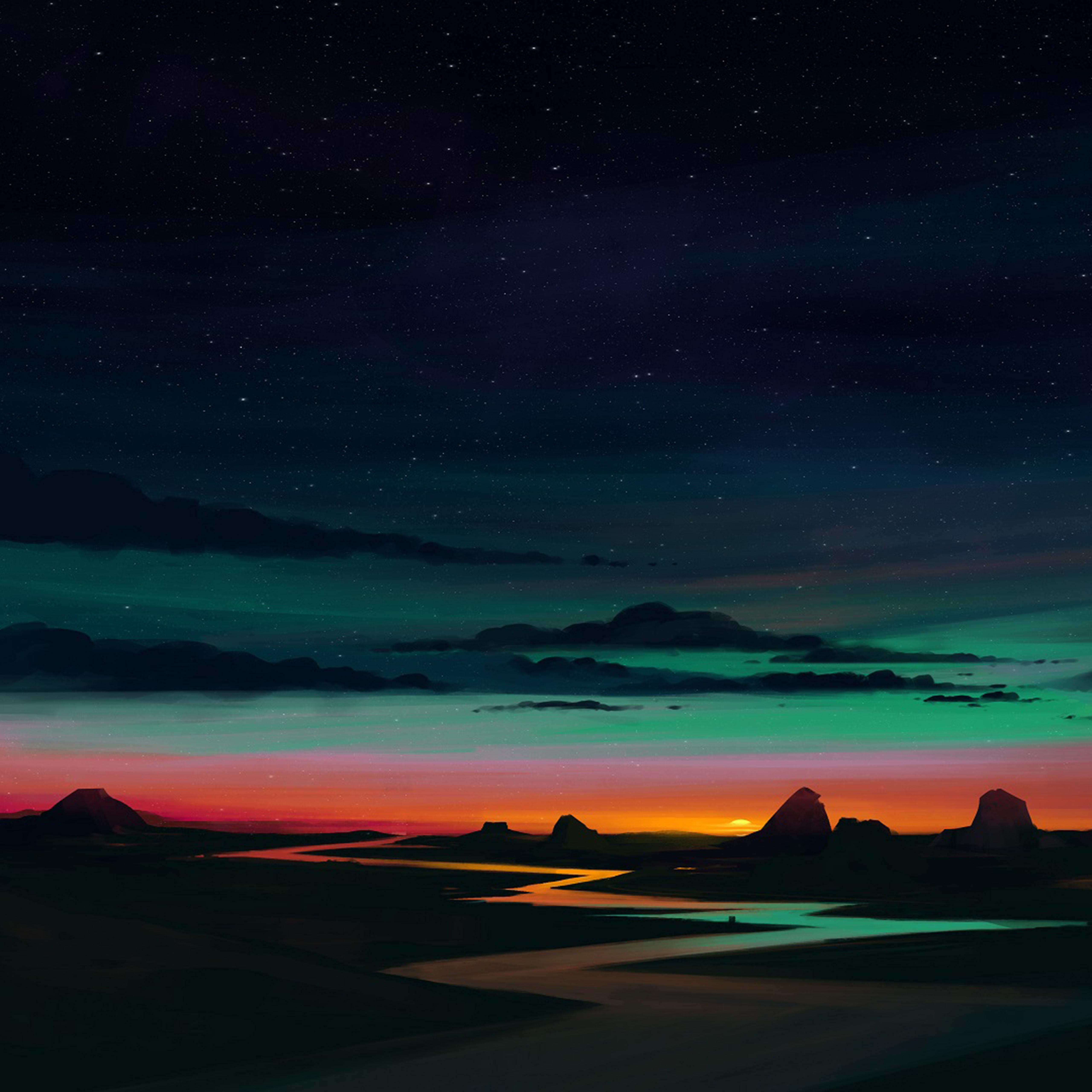 5120x5120 Art Sunset Sky Dark Wallpaper