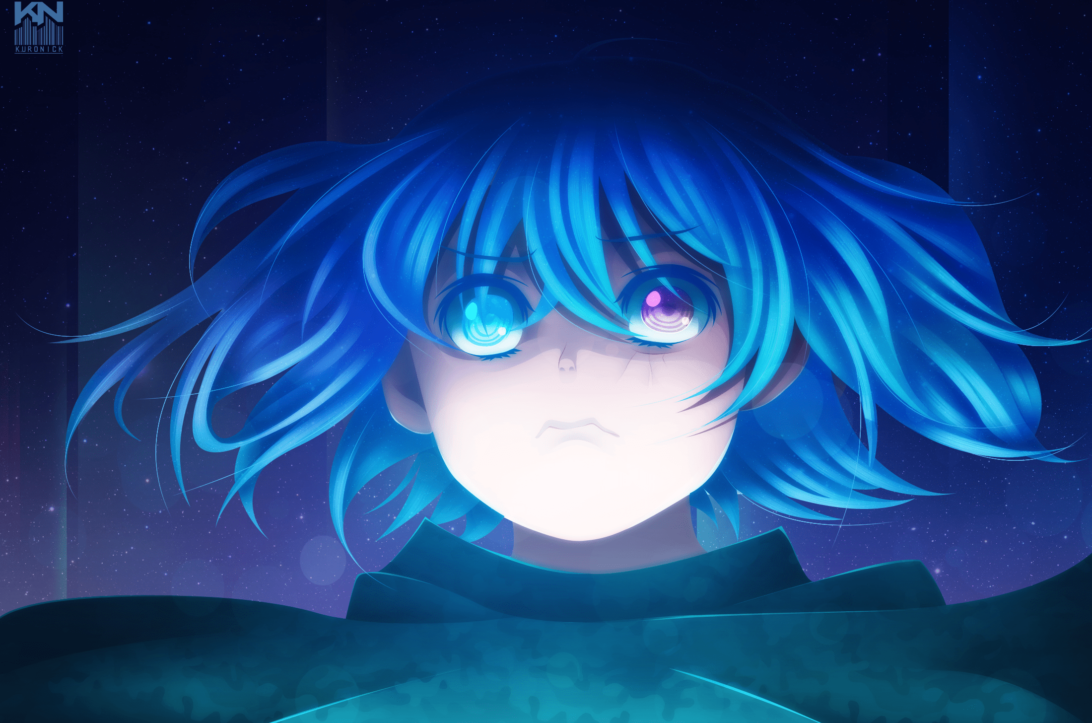 2200x1456 Anime, Tokyo Ghoul, Tokyo Ghoul:re, Heterochromia, Blue Eyes, Saiko Yonebayashi, Girl, Purple Eyes, Stars, Night, Blue Hair wallpaper. Mocah HD Wallpaper