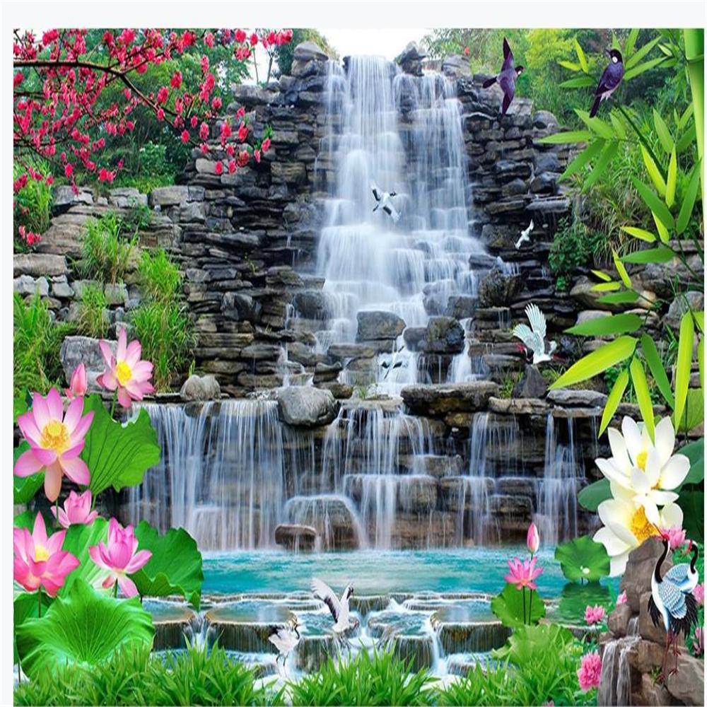 1000x1000 Beautiful Scenery Wallpaper Landscape Painting Waterfall Plum Lotus Bamboo Wallpaper From Catherine $5.81