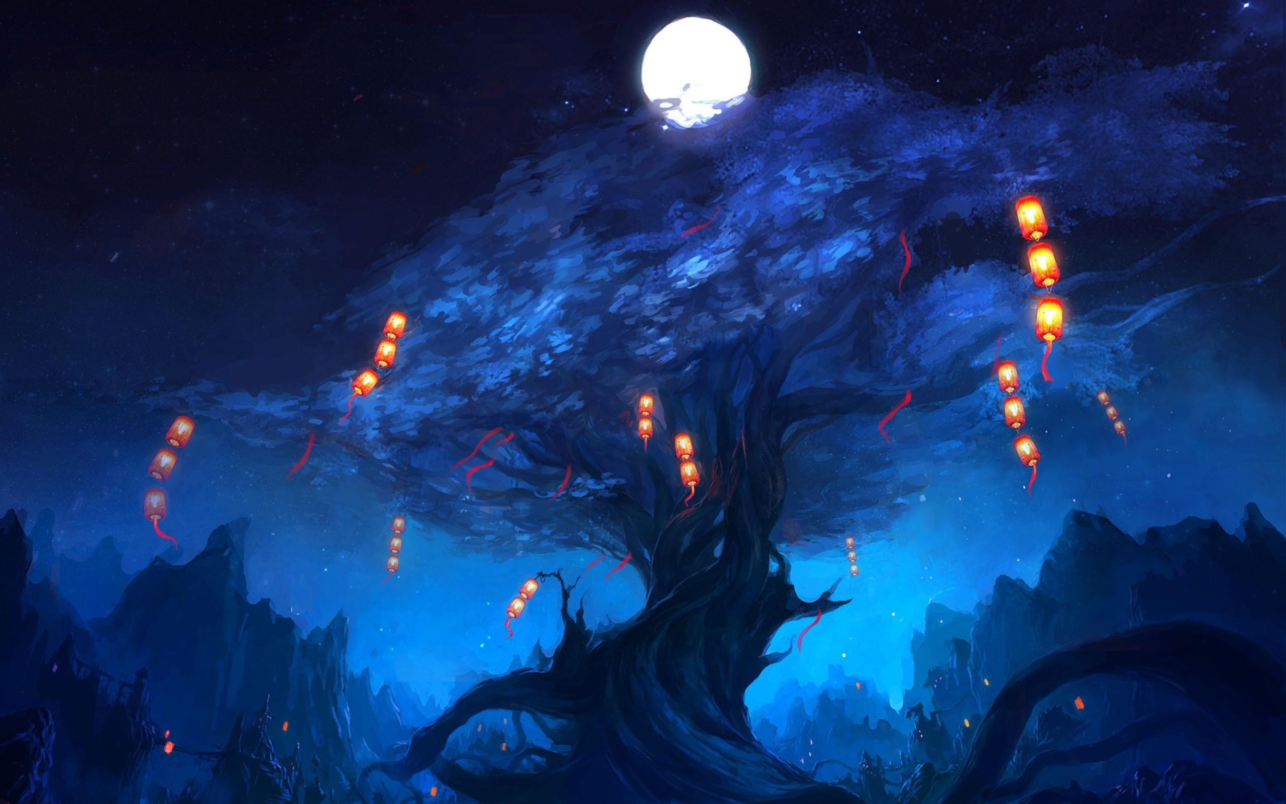 2560x1600 Chinese Lantern Fantasy Art HD Wallpaper