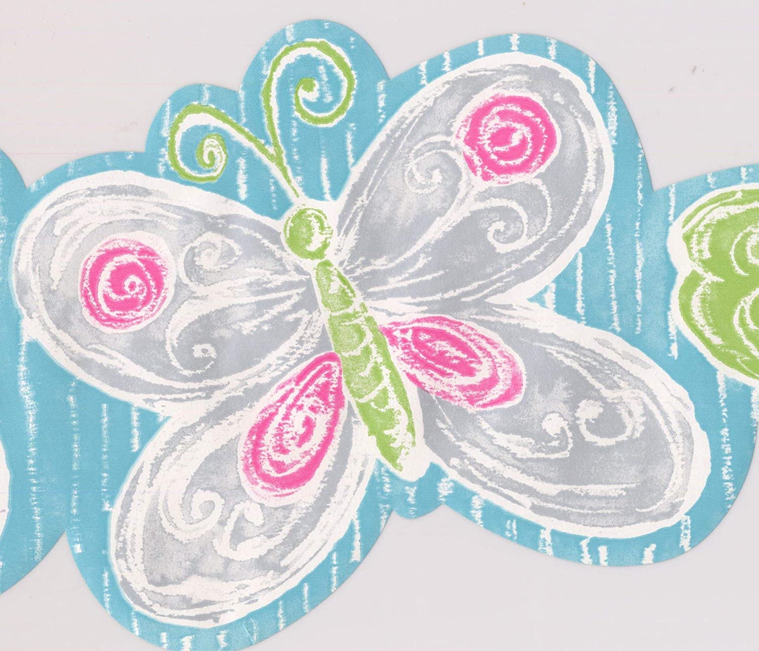 1500x1288 York Wallcoverings Grey Green Purple Butterflies Turquoise Wallpaper Border for Kids, Roll 15' x 7''