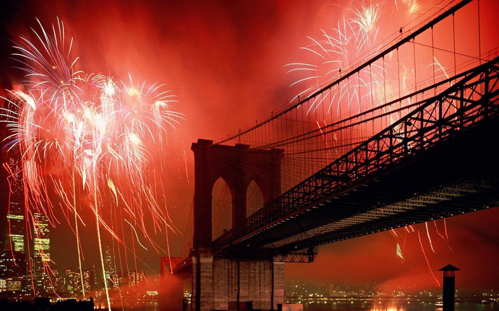 1920x1200 New York Brooklyn Bridge Red Fireworks The Night Desktop Wallpaper HD Resolution 3840x2160 :