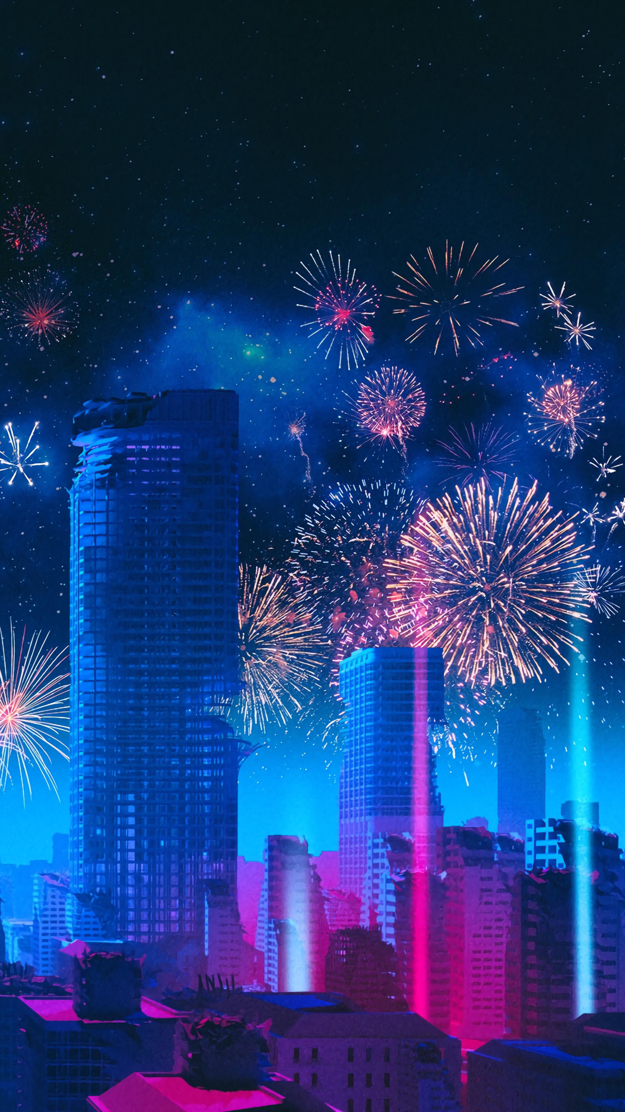 2160x3840 City, Fireworks, Buildings, Scenery, Digital Art, 4K phone HD Wallpaper, Image, Background, Photo and Picture. Mocah HD Wallpaper